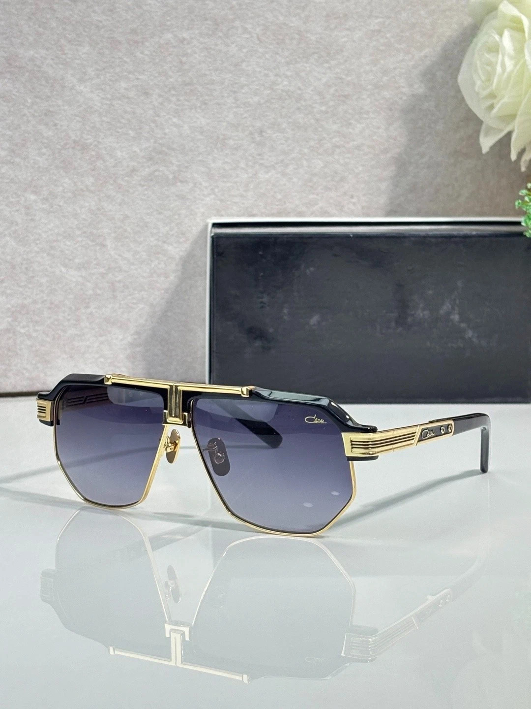 Luxury Cazal MOD995 Square Pilot Shades Black Gold Frame 63-10-145