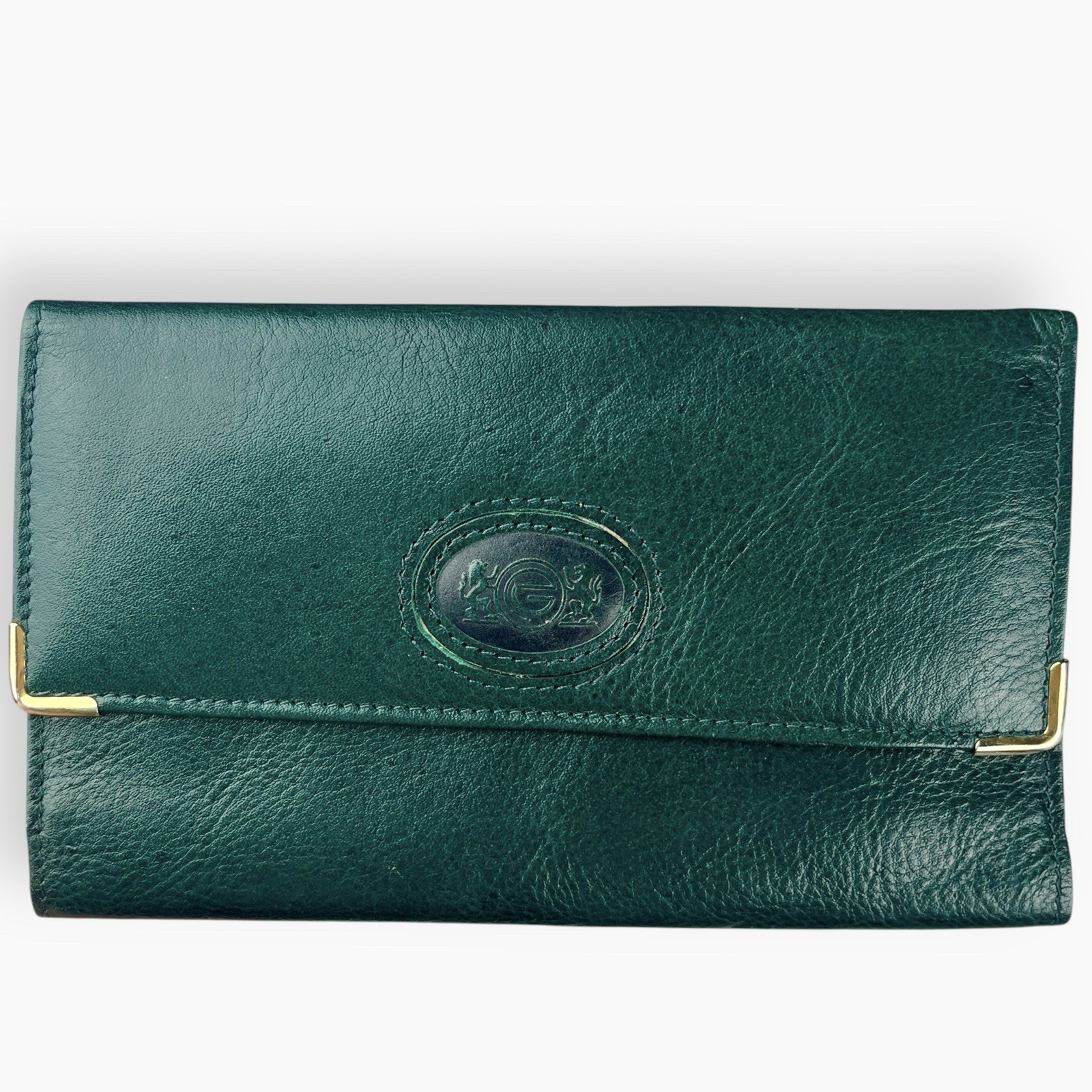 Vintage Princess Gardner Wallet Leather Green Trifold Checkbook Credit Card
