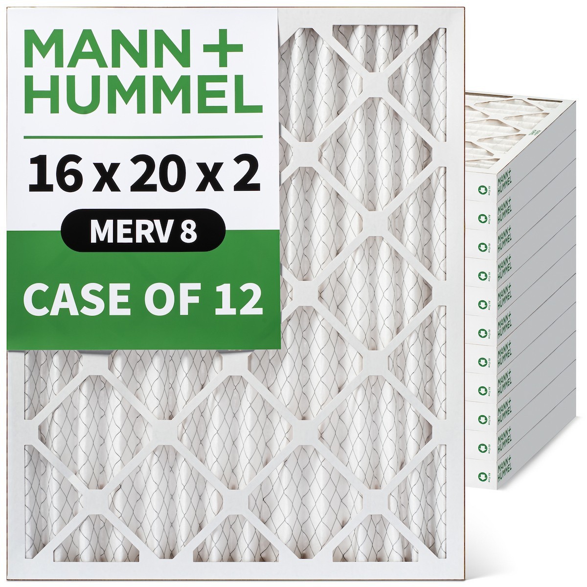16x20x2 MERV 8 Pleated AC Furnace Air Filters. 12 Pack
