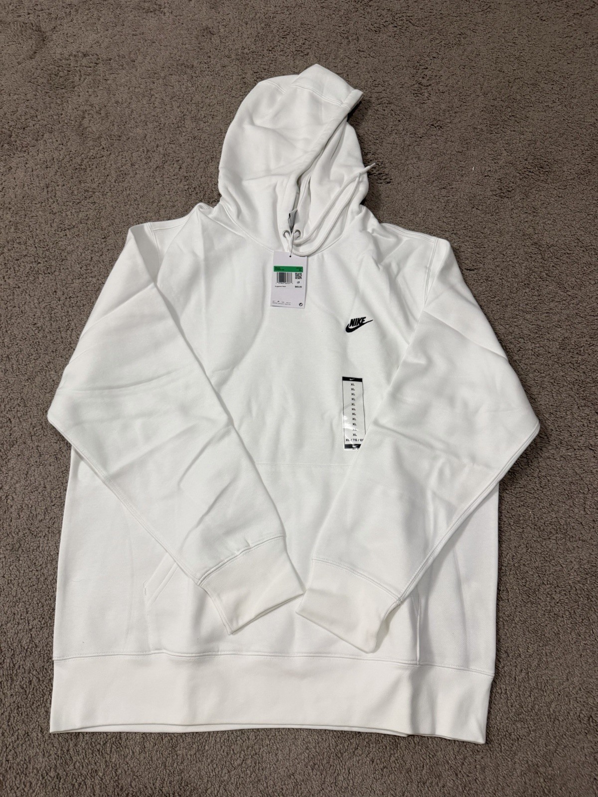 Mens Nike Sportswear Club White Hoodie Fleece Sz XL NEW FN3859-100 NWT