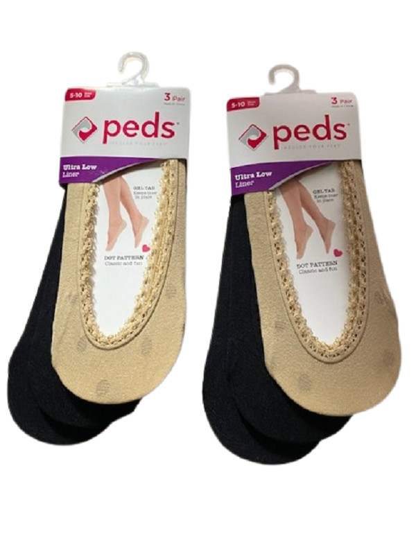 PEDS 6 PAIR 2 Packs Dot Pattern, Ultra Low Liner Socks Gel Tab Heel PEDS 6 PAIR 2 Packs Dot Pattern, Ultra Low Liner Socks Gel Tab Heel