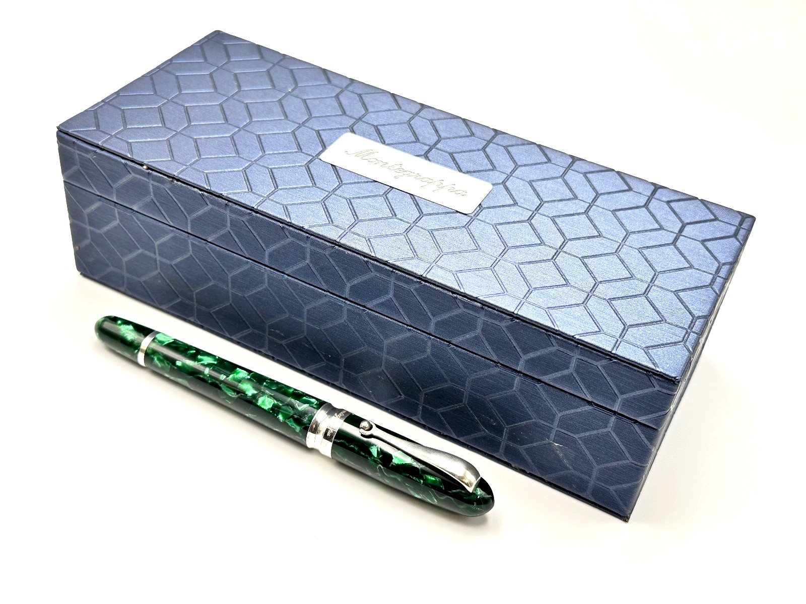 RARE MONTEGRAPPA LIBERTY MALACHITE CELLULOID STERLING SILVER FOUNTAIN PEN 18K M