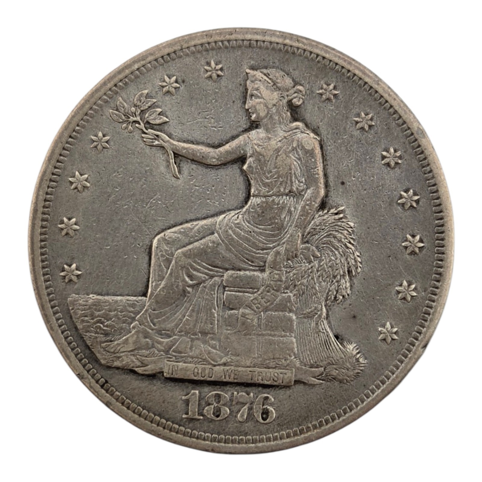 Rare 1876 Us Silver Trade Dollar Vf+ Philadelphia Mint Rare 1876 Us Silver Trade Dollar Vf+ Philadelphia Mint