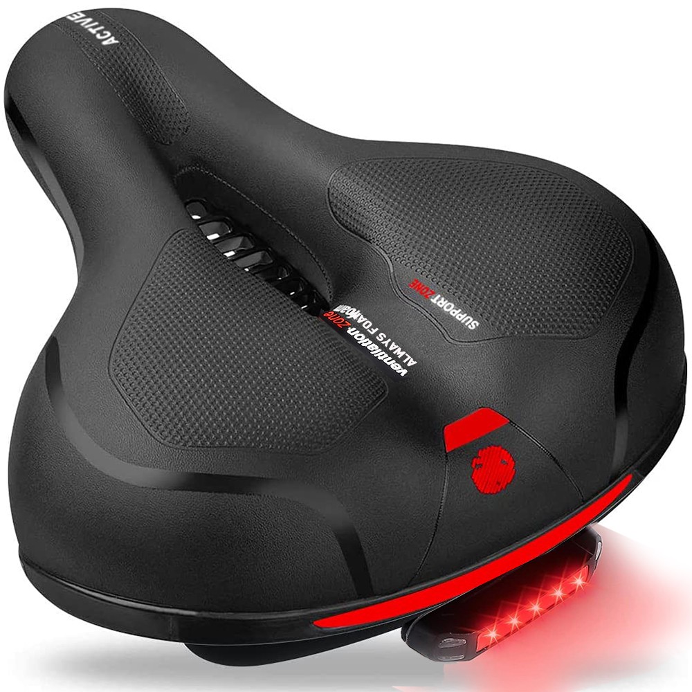 Bike Bicycle Saddle Seat Gel Cushion Sporty Soft Comfort Pad With LED Taillight