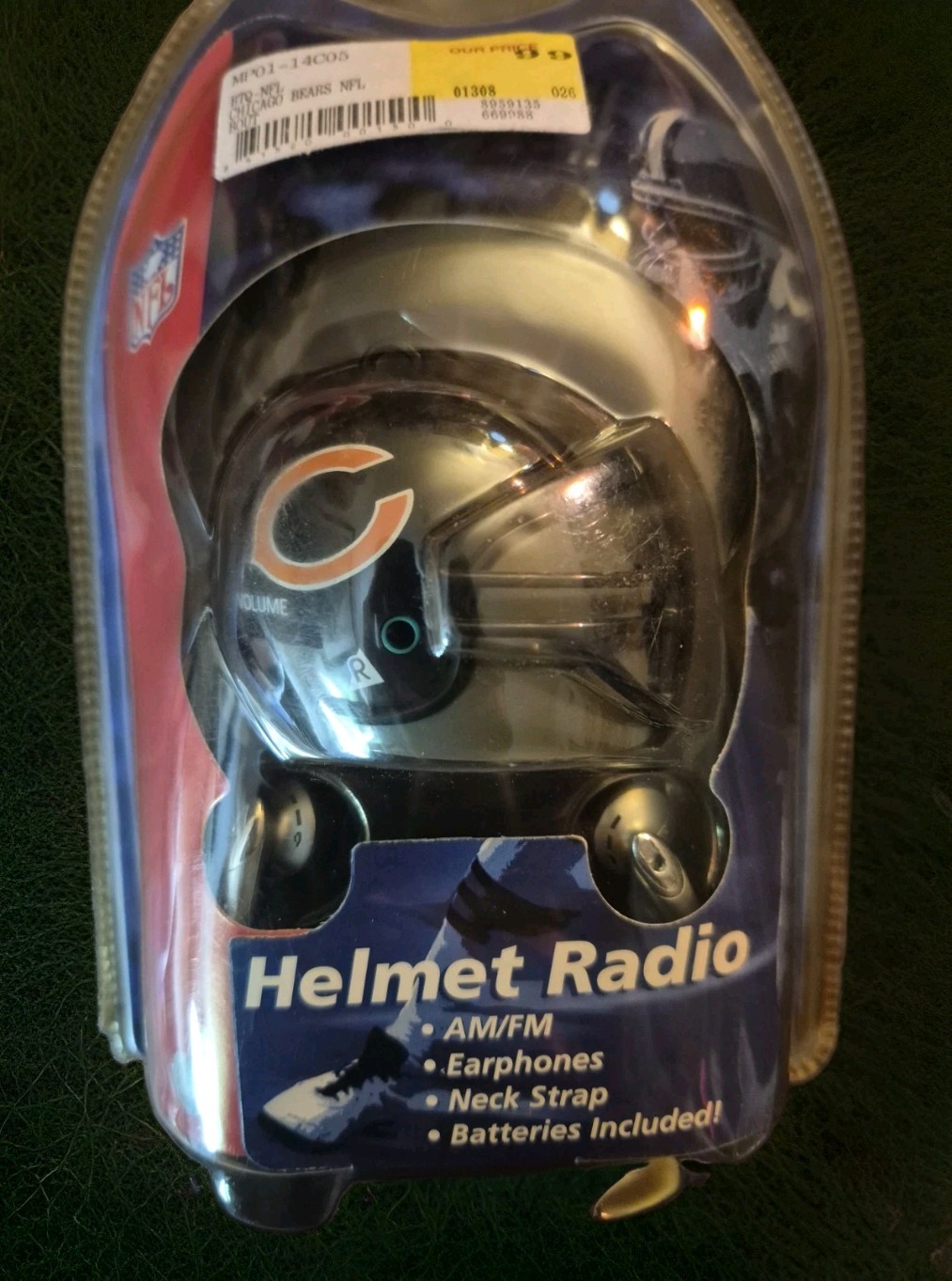 Vintage 90s Chicago Bears Riddell Mini Helmet AM/FM Radio NEW Sealed NOS