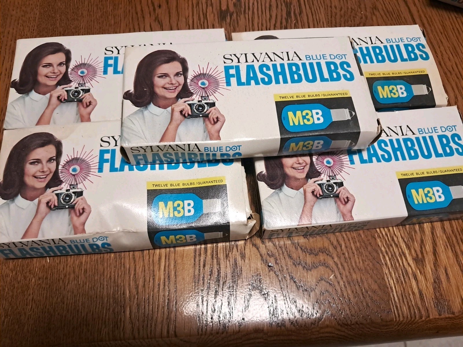 VINTAGE Sylvania Blue Dot Flashbulbs M2B,  5 Boxed of 12 Flash Camera Bulbs