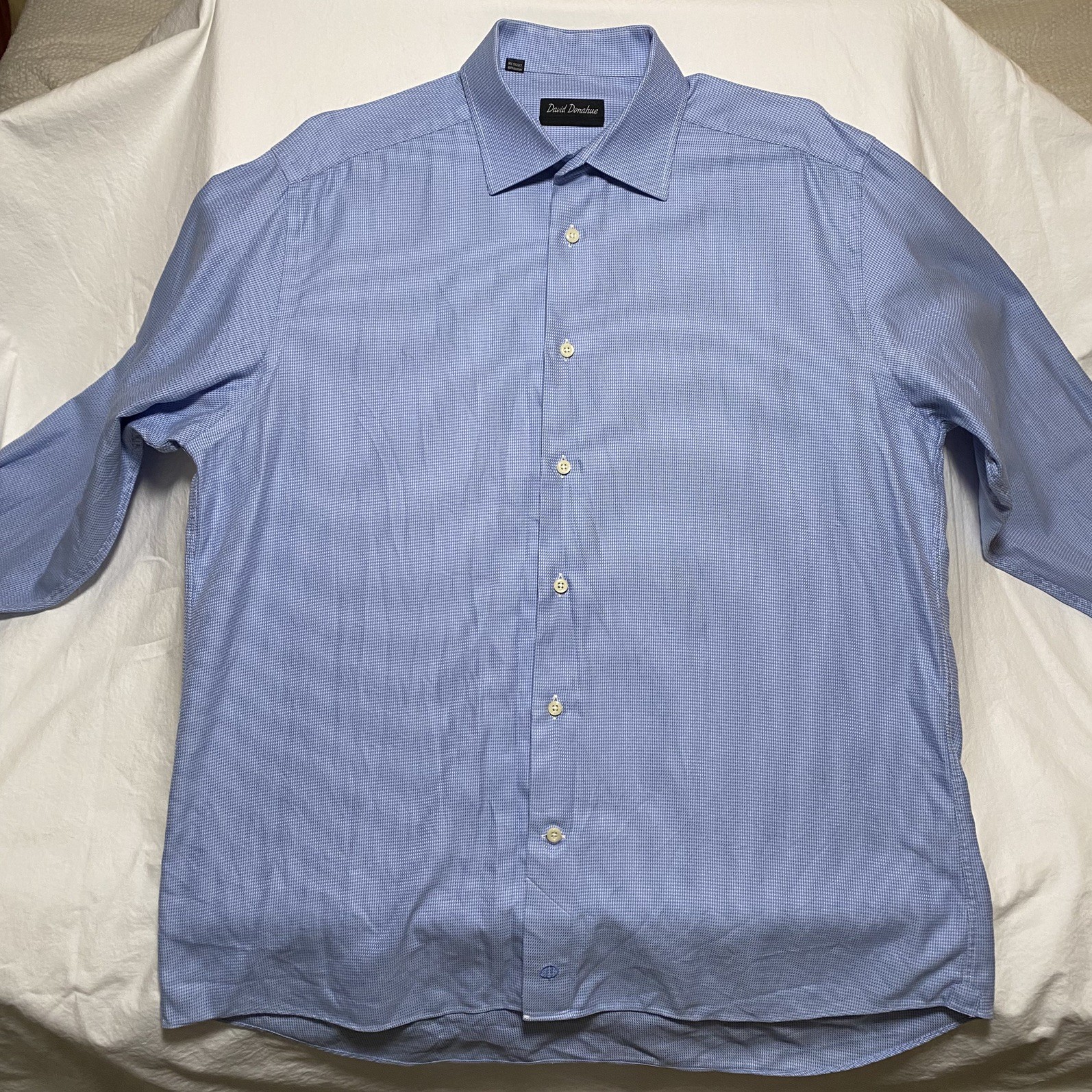 David Donahue Large Light Blue 100% Cotton Dress Shirt, 16.5 - 34/35