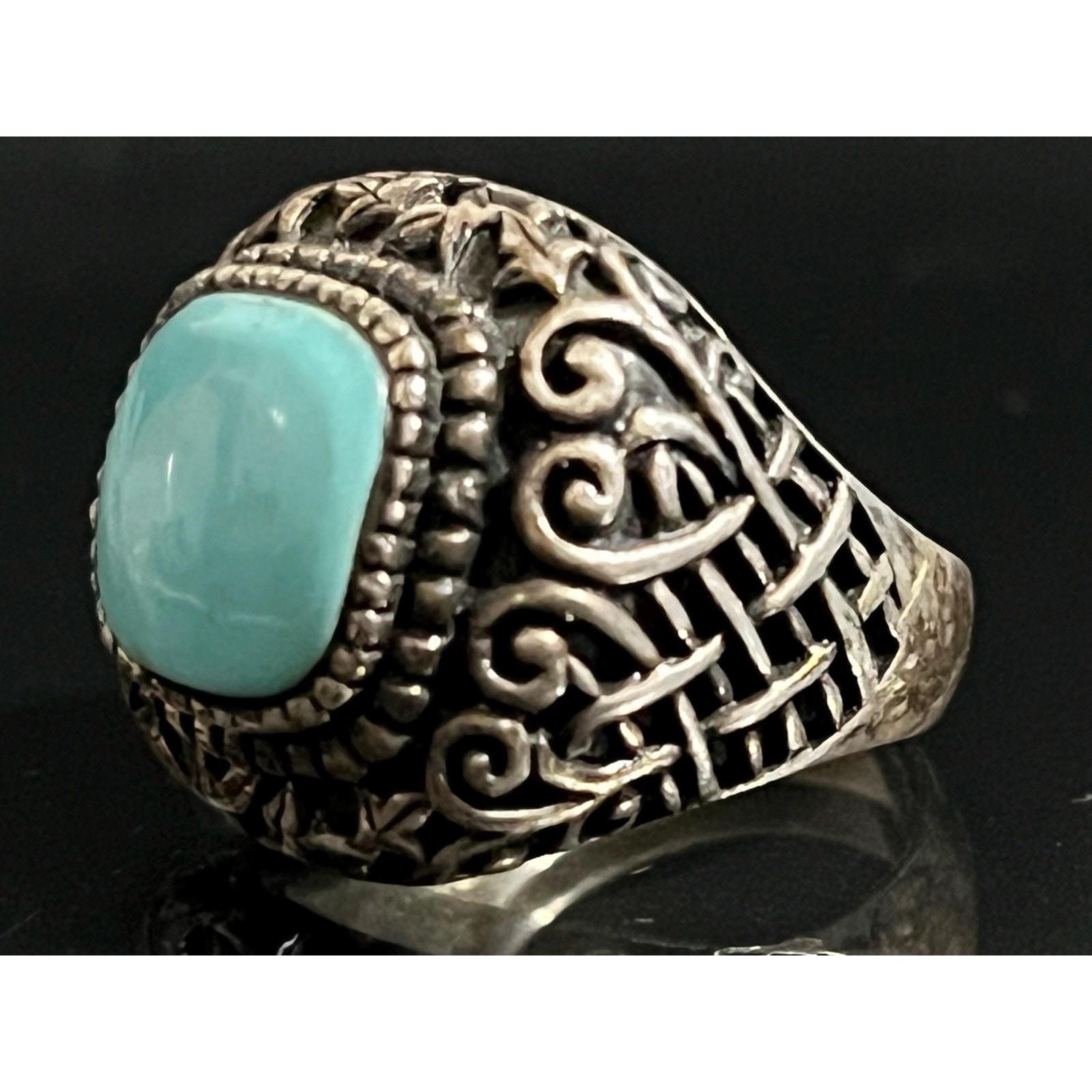 Vintage Sterling Silver Turquoise Statement Ring  Size 8
