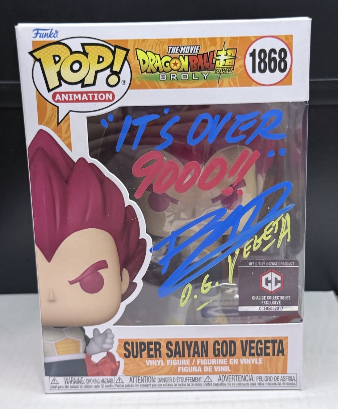 Brian Drummond Signed Vegeta #1868 Funko Pop Over 9000 Quote CA COA