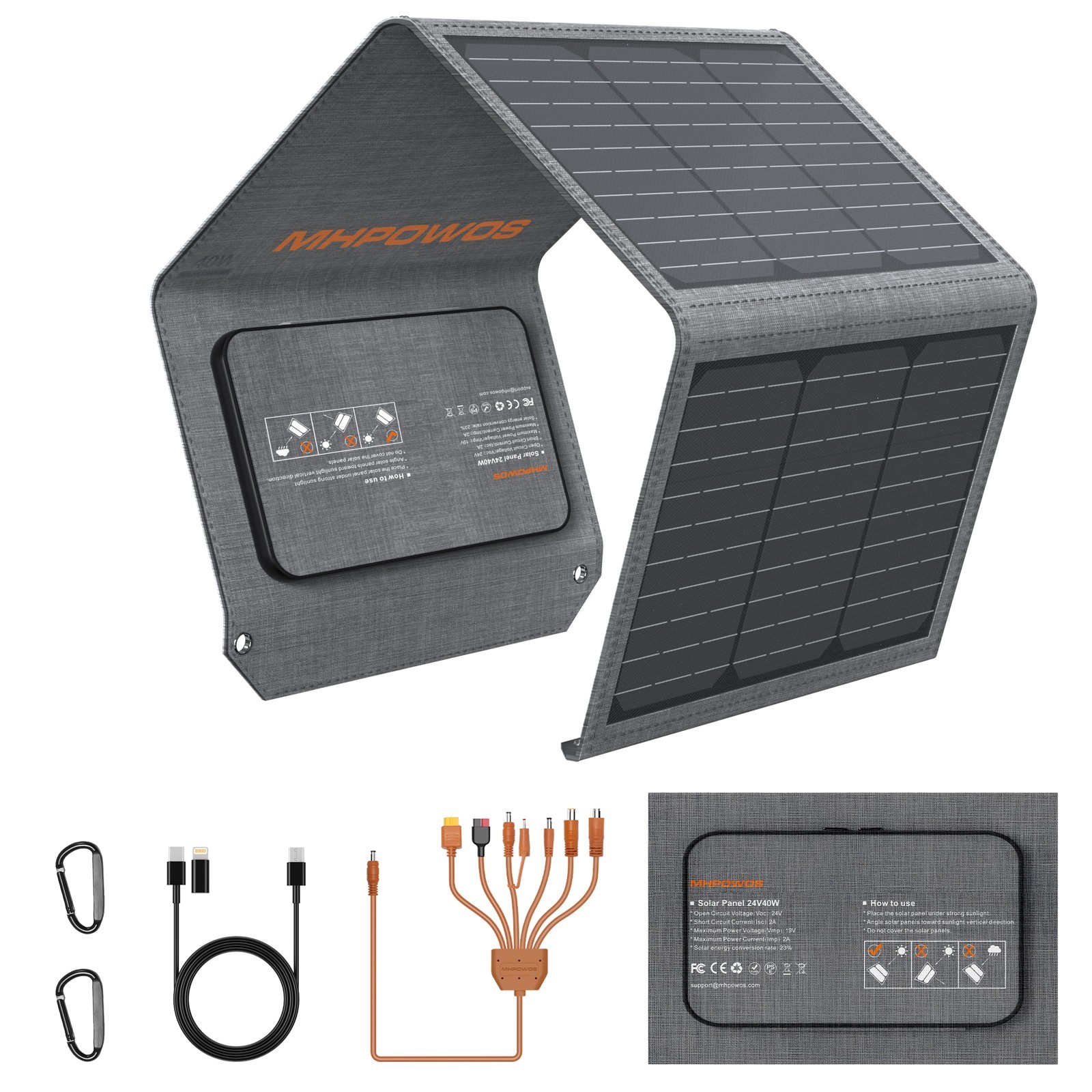 MHPOWOS 40W 80W 120W Portable Solar Panel Foldable USB Solar Charger for Camping