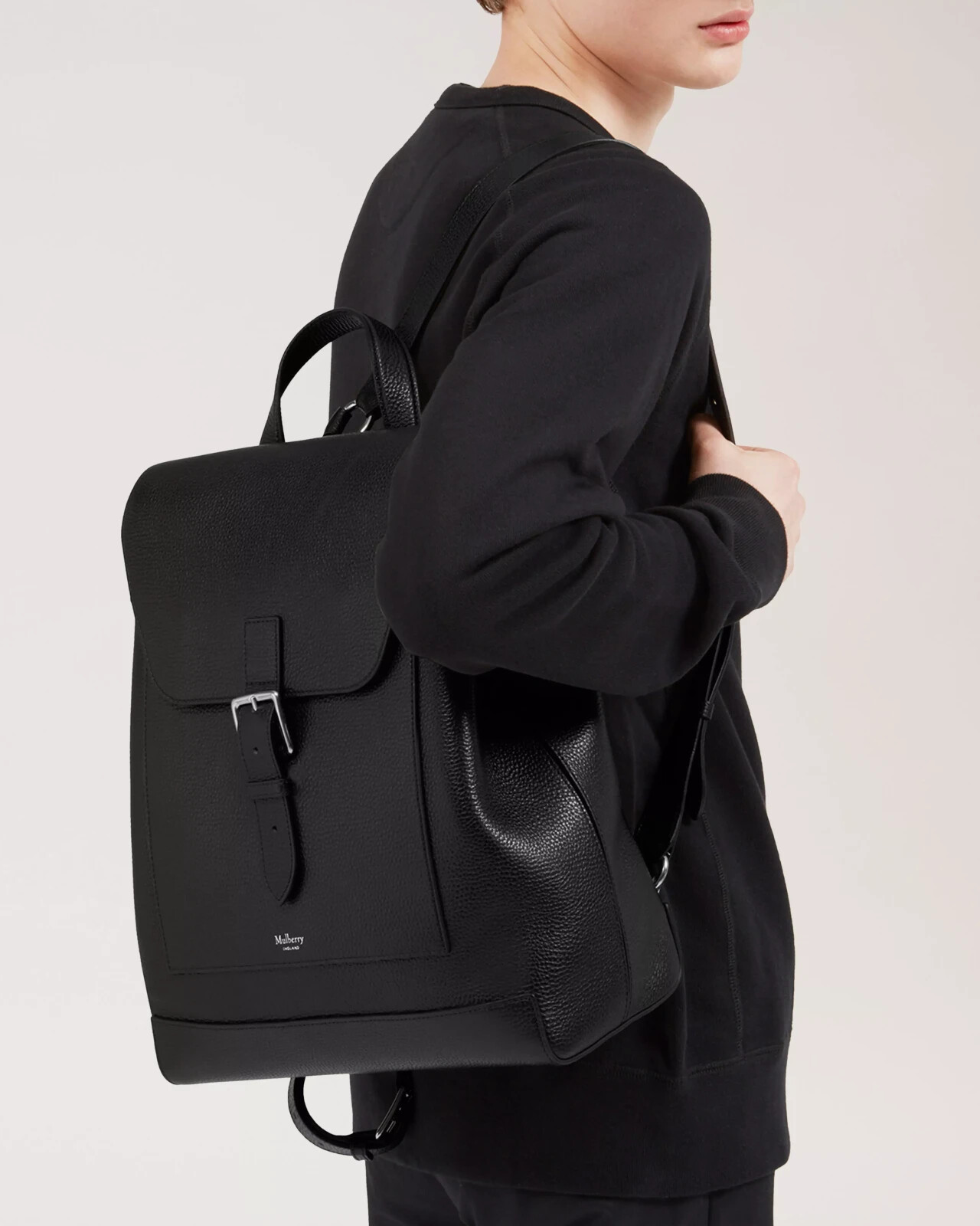 Mulberry Chiltern Backpack Black Small Classic Grained Leather Pre-owned
