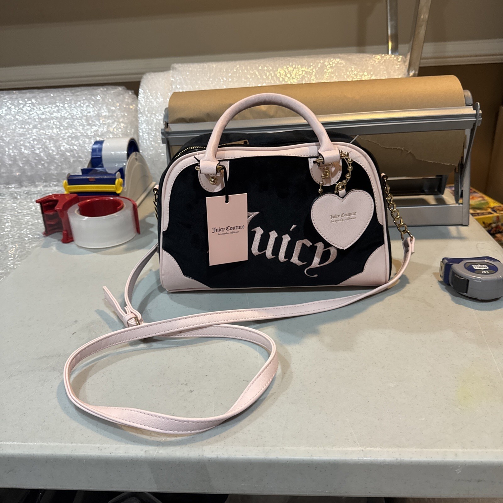 NWT Juicy Couture Urban Heritage Liquorice Bowler Bag Black Pink Velour Purse