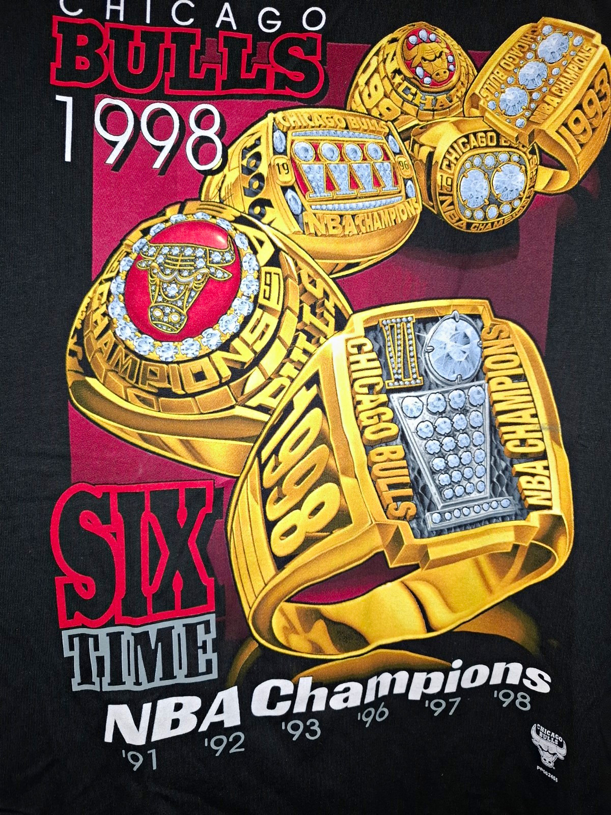 Vintage Player Chicago Bulls 1998 Six-Time NBA Champions Black Shirt 2XL Vintage Player Chicago Bulls 1998 Six-Time NBA Champions Black Shirt 2XL