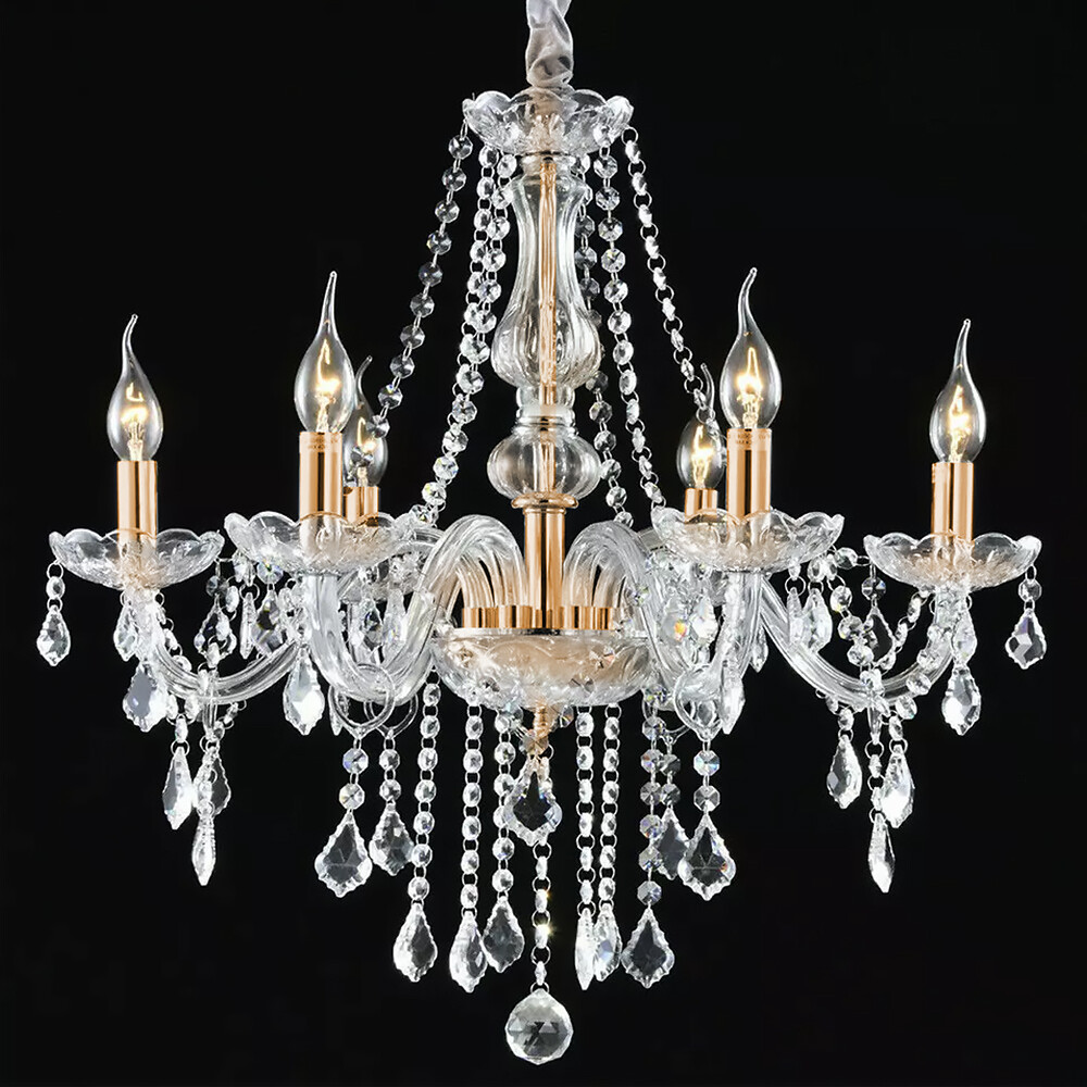 New Elegant Crystal Glass Chandelier 6-8 Light Pendant Ceiling Lighting Fixture