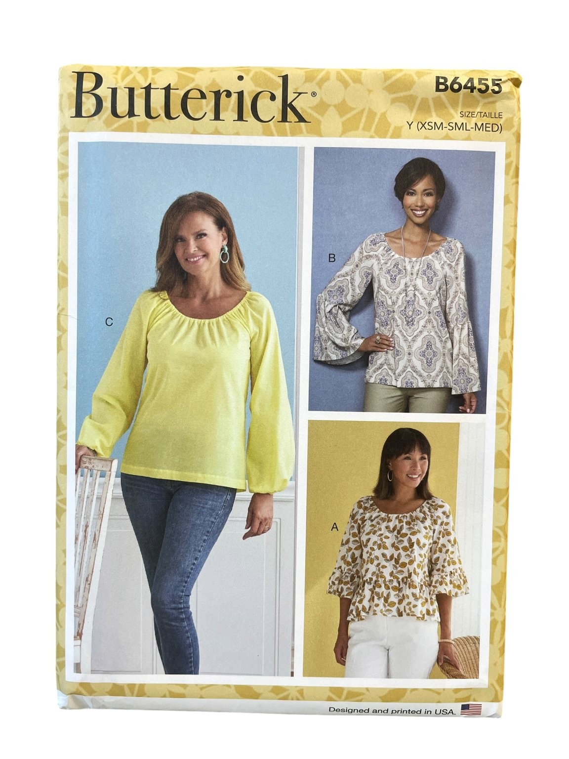 Butterick B6455 Sewing Pattern Misses XS-M Multicolor Peasant Bell Sleeve Blouse