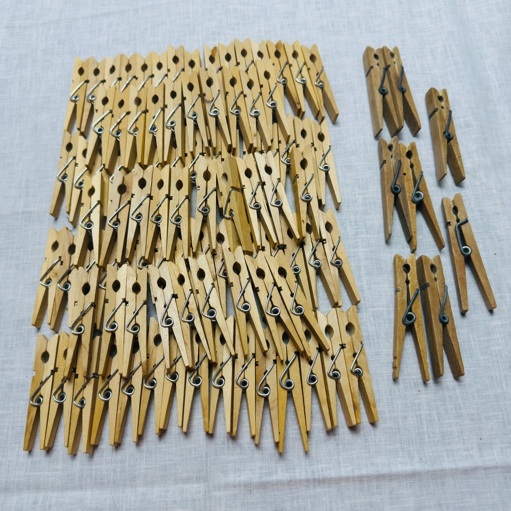 Vintage Wooden Clothespins Spring Clip Laundry Pegs Lot of 97 Crafting Hanging