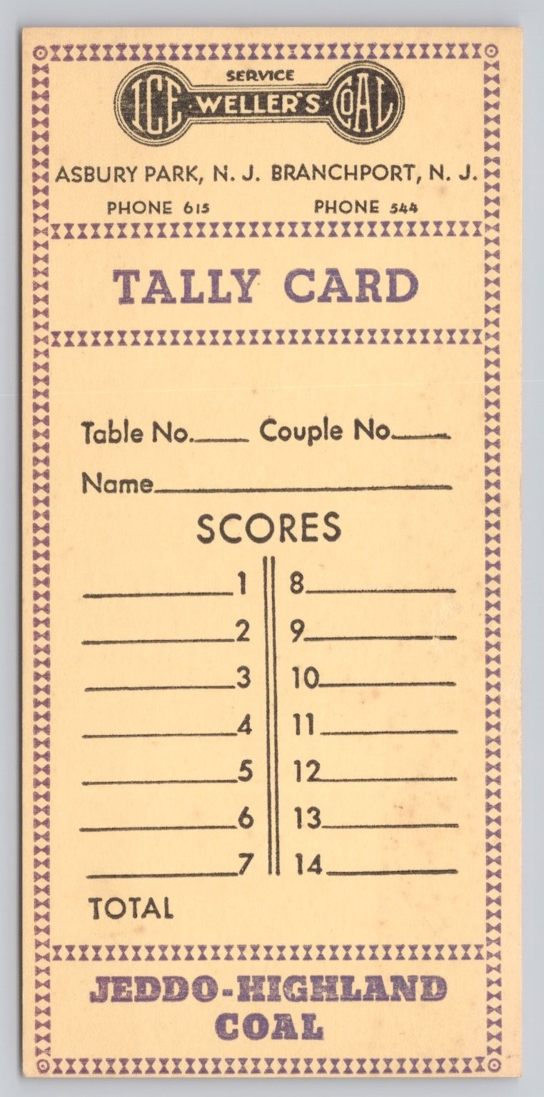 Vintage Weller\'s Ice & Coal Tally Card Asbury Park Branchport NJ Advertising Vintage Weller\'s Ice & Coal Tally Card Asbury Park Branchport NJ Advertising