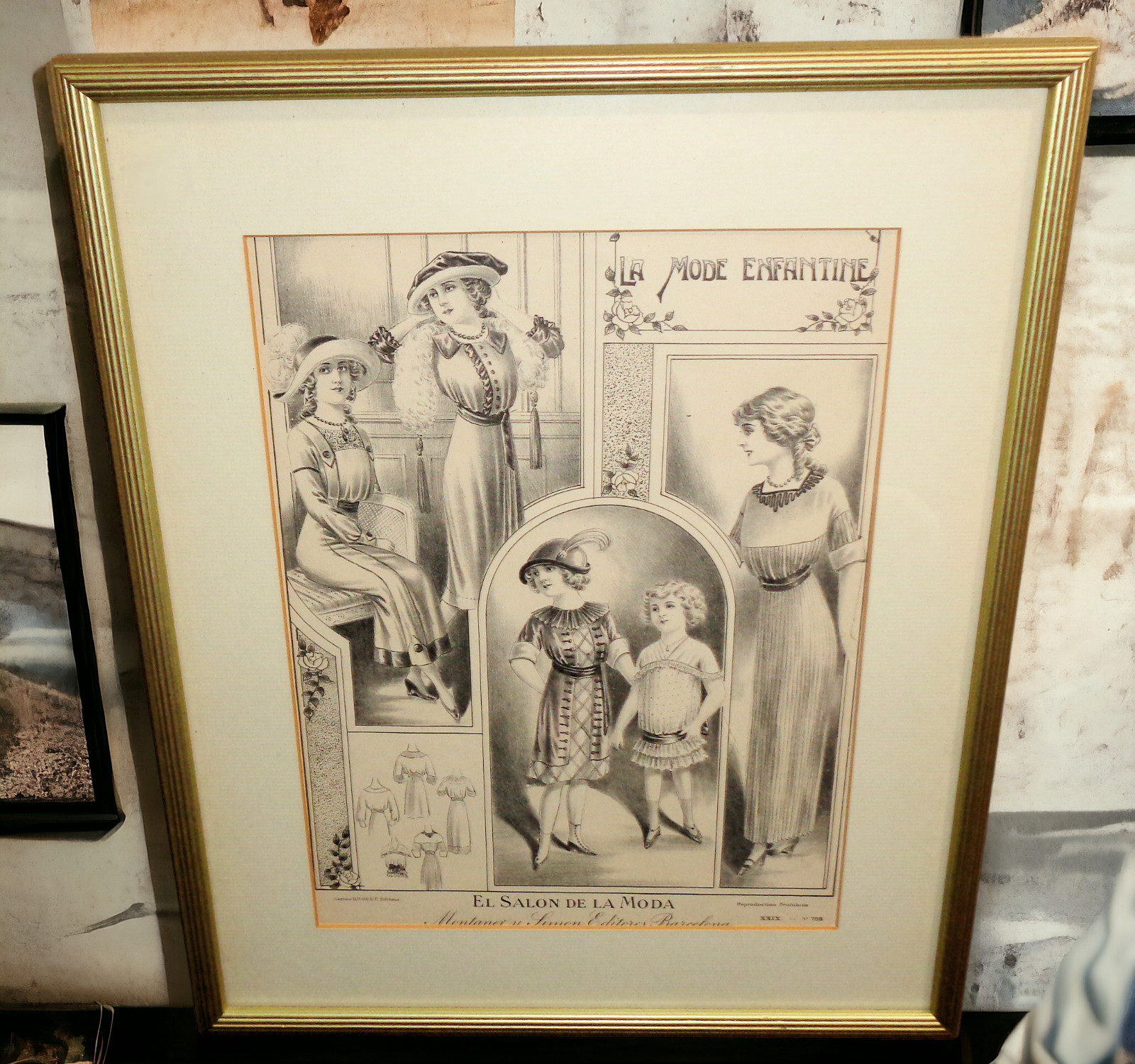 Antique Framed Gaston Drouet French Fashion Print for Women's Fashion 1920s Antique Framed Gaston Drouet French Fashion Print for Women's Fashion 1920s