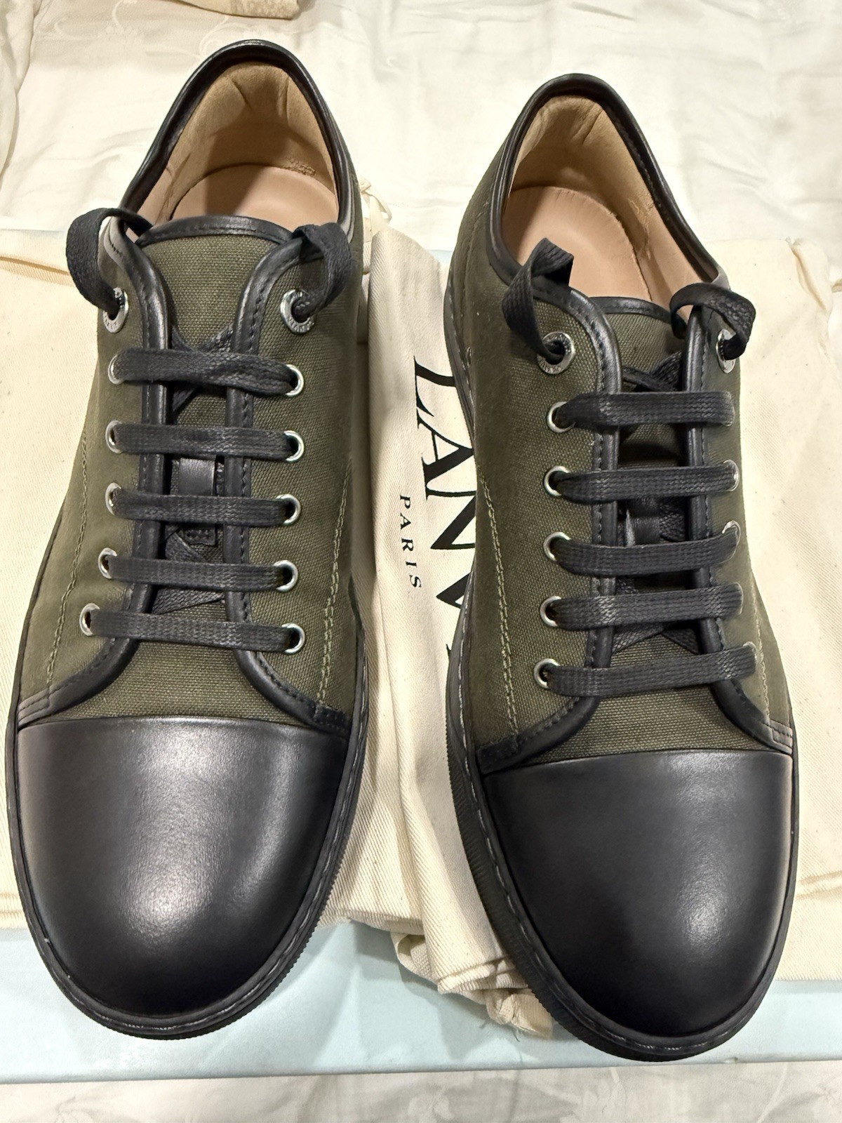LANVIN DBB1 olive canvas cap toe low top sneaker