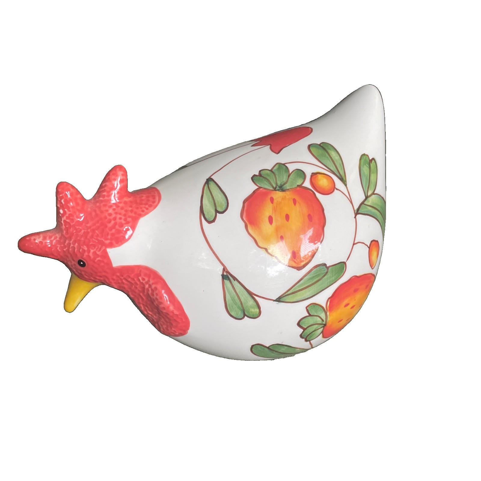 Fun Vintage Ceramic Hen Figurine Hand Painted Strawberry Chicken Decor
