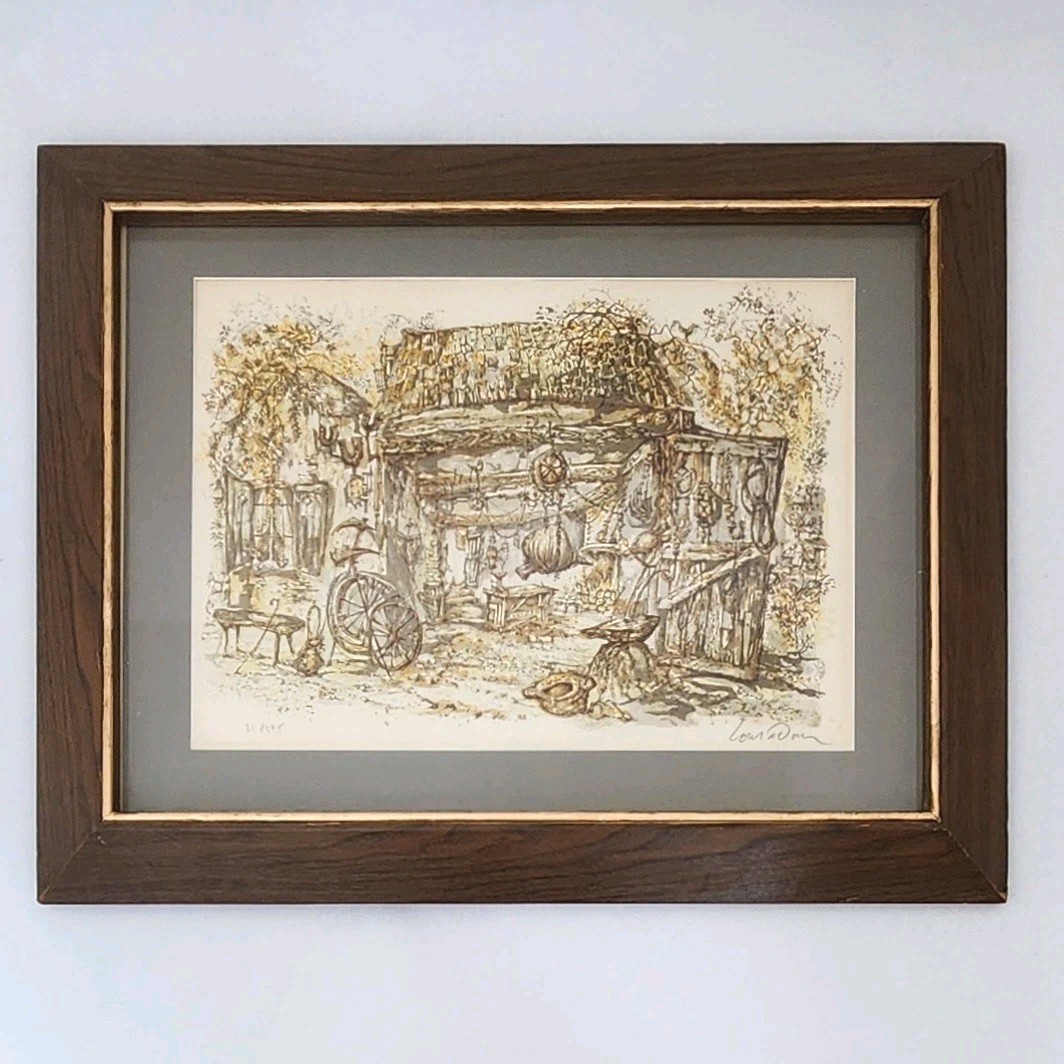 Vintage Daniel Louradour Signed Blacksmith Shed Lithograph Framed Print 21/275