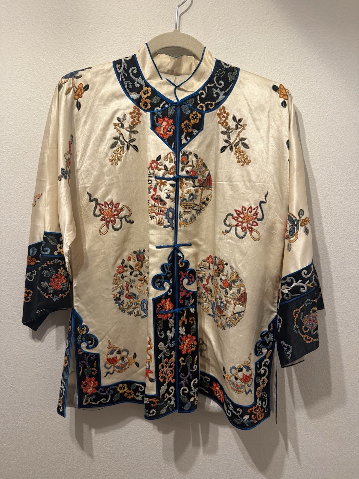 Estate Vtg BaiBua Silk Embroidered Vintage Chinese Coat Jacket Sz S M