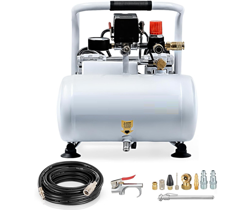 Compresor silencioso 1 gal 60dB sin aceite con manguera 25 ft Compresor silencioso 1 gal 60dB sin aceite con manguera 25 ft