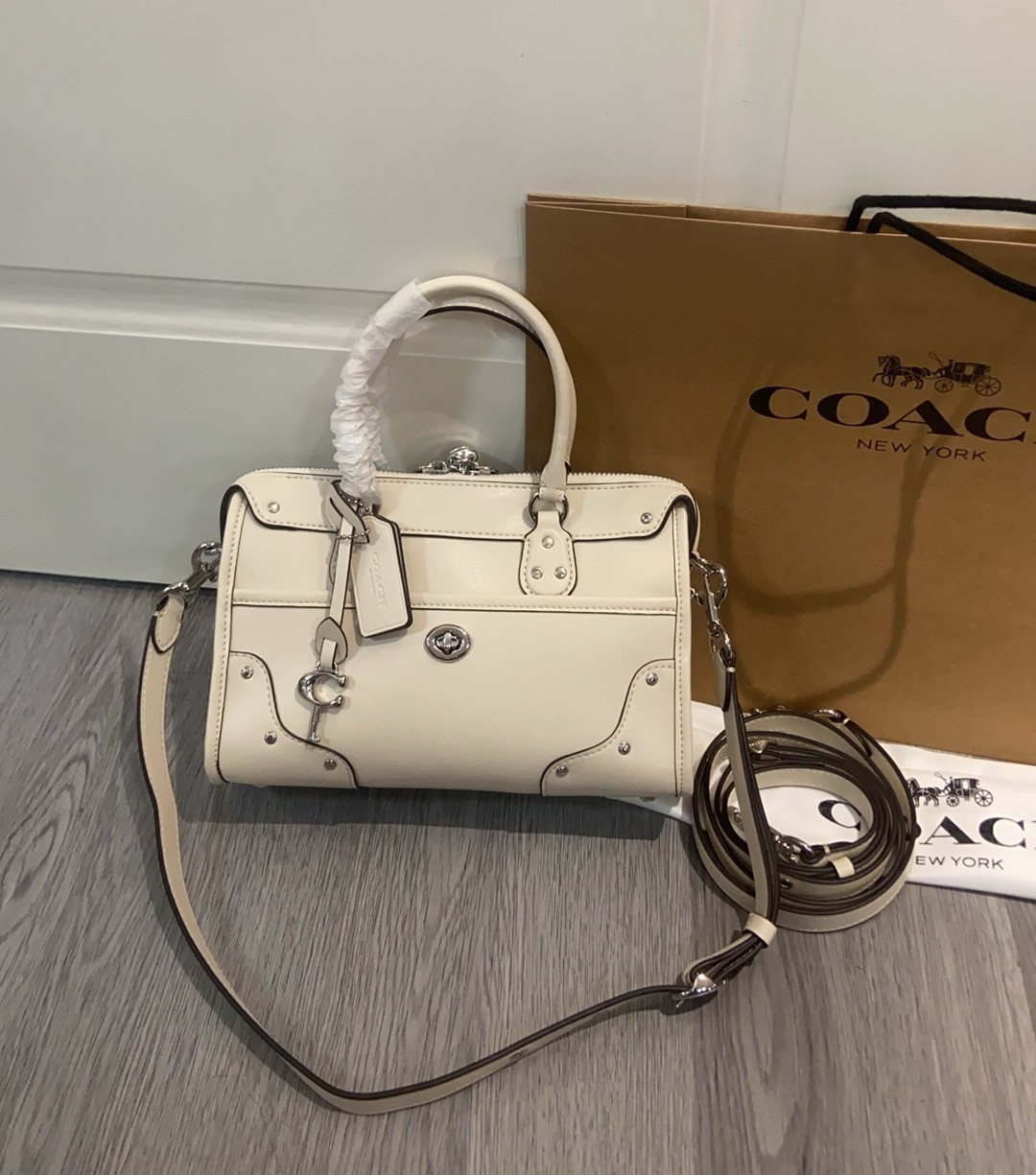 coach Rhyder Satchel Bag 24 CFN69 white Glazed Leather brand new