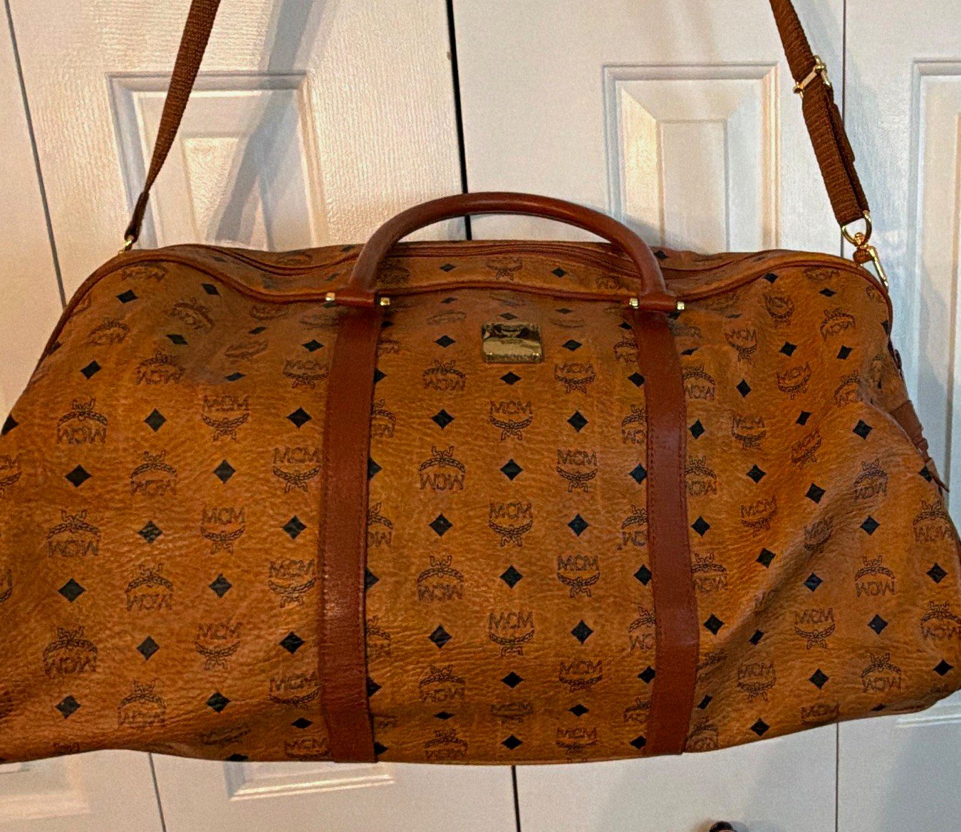 Vintage MCM Cognac Visetos large travel/weekender duffle, with the classic MCM