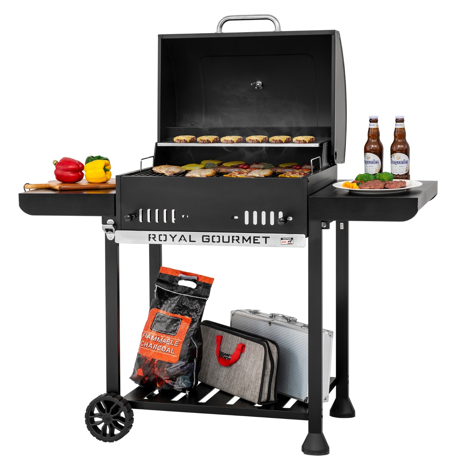Royal Gourmet 24-Inch Movable Charcoal BBQ Grill with 2 Foldable Side Shelves Royal Gourmet 24-Inch Movable Charcoal BBQ Grill with 2 Foldable Side Shelves