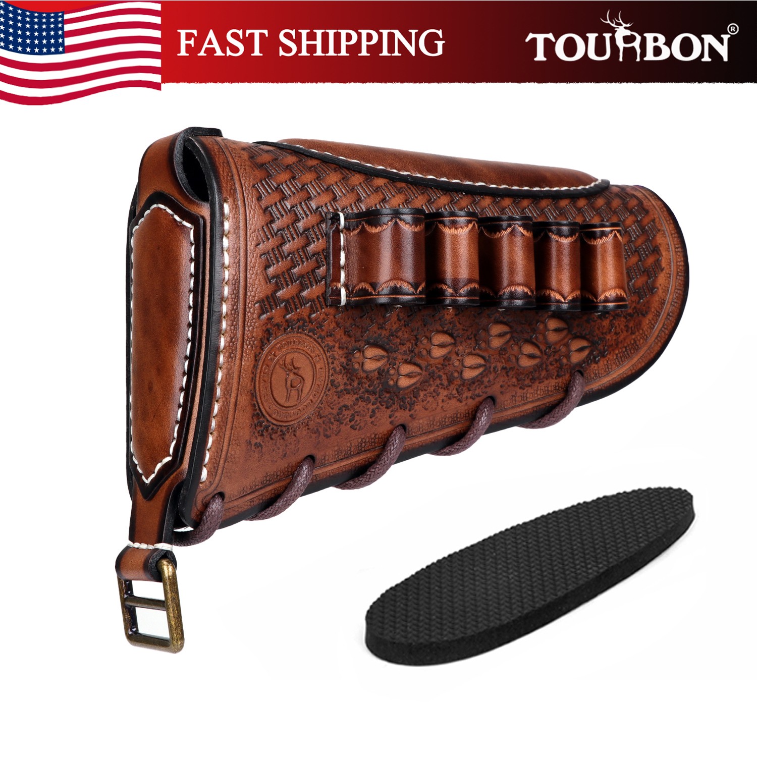 TOURBON Leather Shotgun Recoil Pad 12GA Ammo Holder Cheek Rest Buttstock Cover TOURBON Leather Shotgun Recoil Pad 12GA Ammo Holder Cheek Rest Buttstock Cover