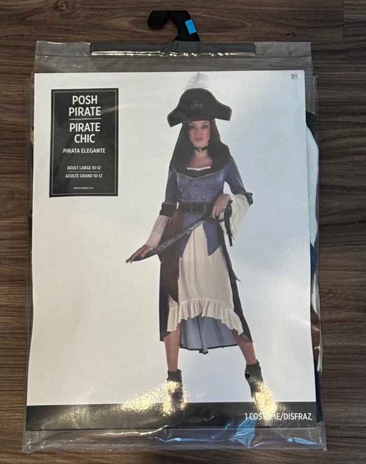 Posh Pirate Adult Large L Complete Outfit Costume, Blue/White/Black