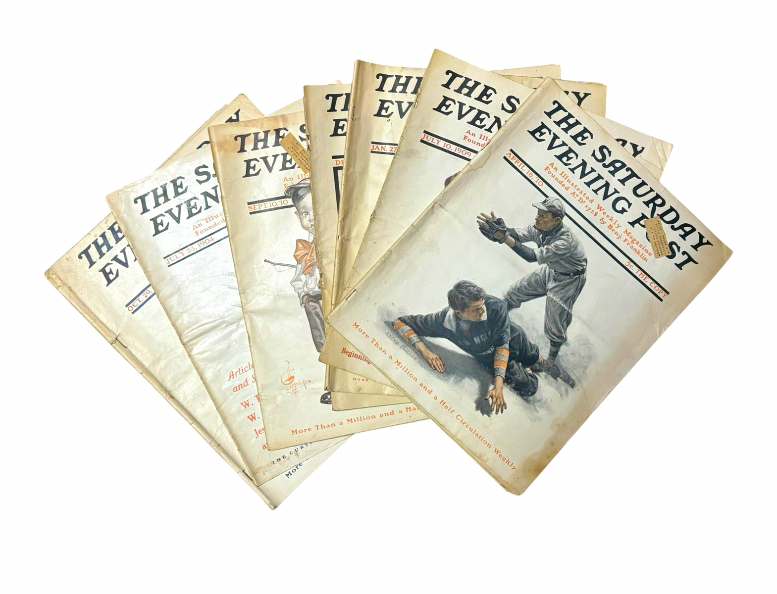 Lot of 7 Vintage The Saturday Evening Post Magazines (1904–1912) Early Cover Art