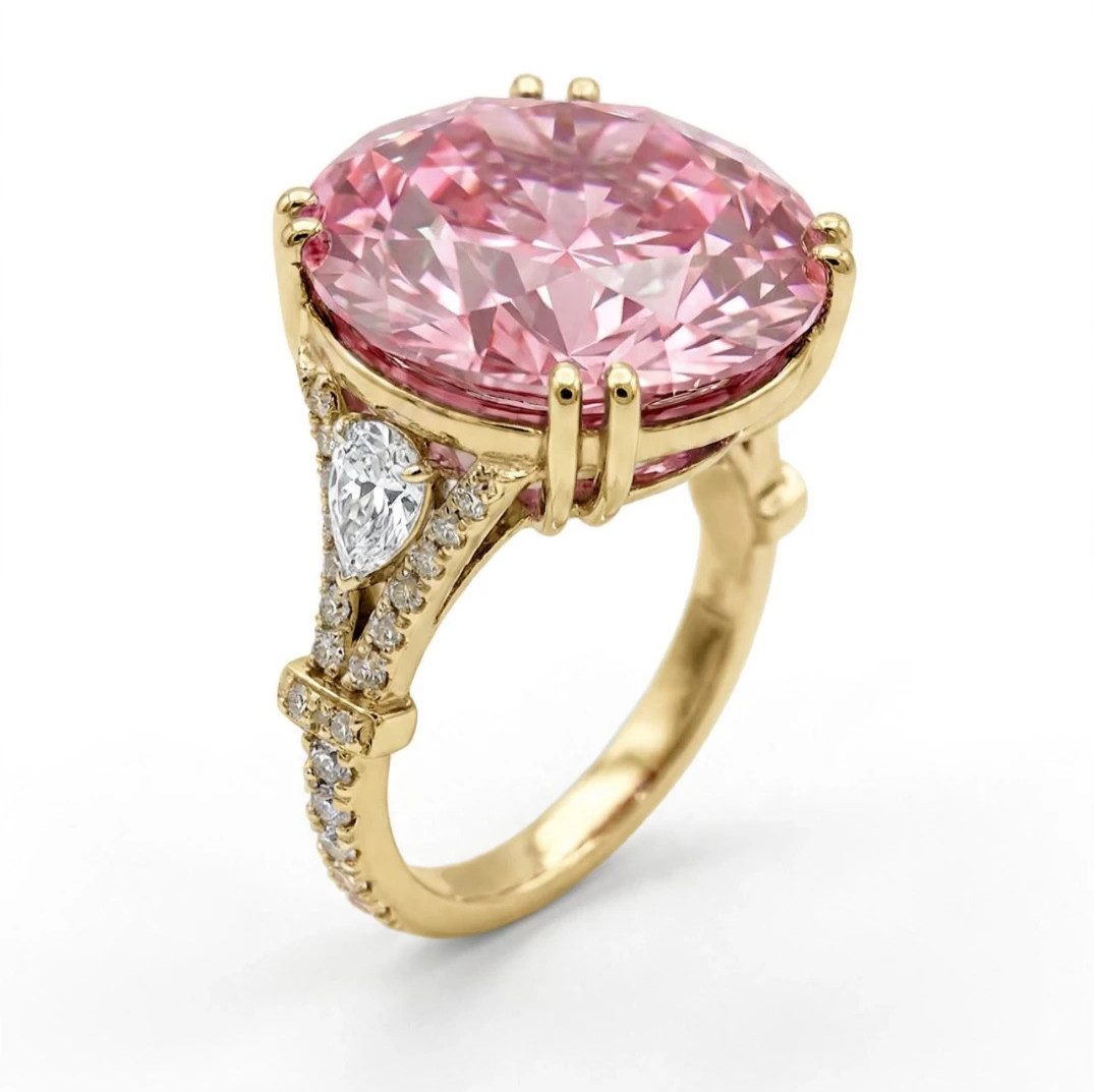 RARE 5.00 Ct Certified Round Cut Pink Natural Diamond Ring Yellow Gold Finish