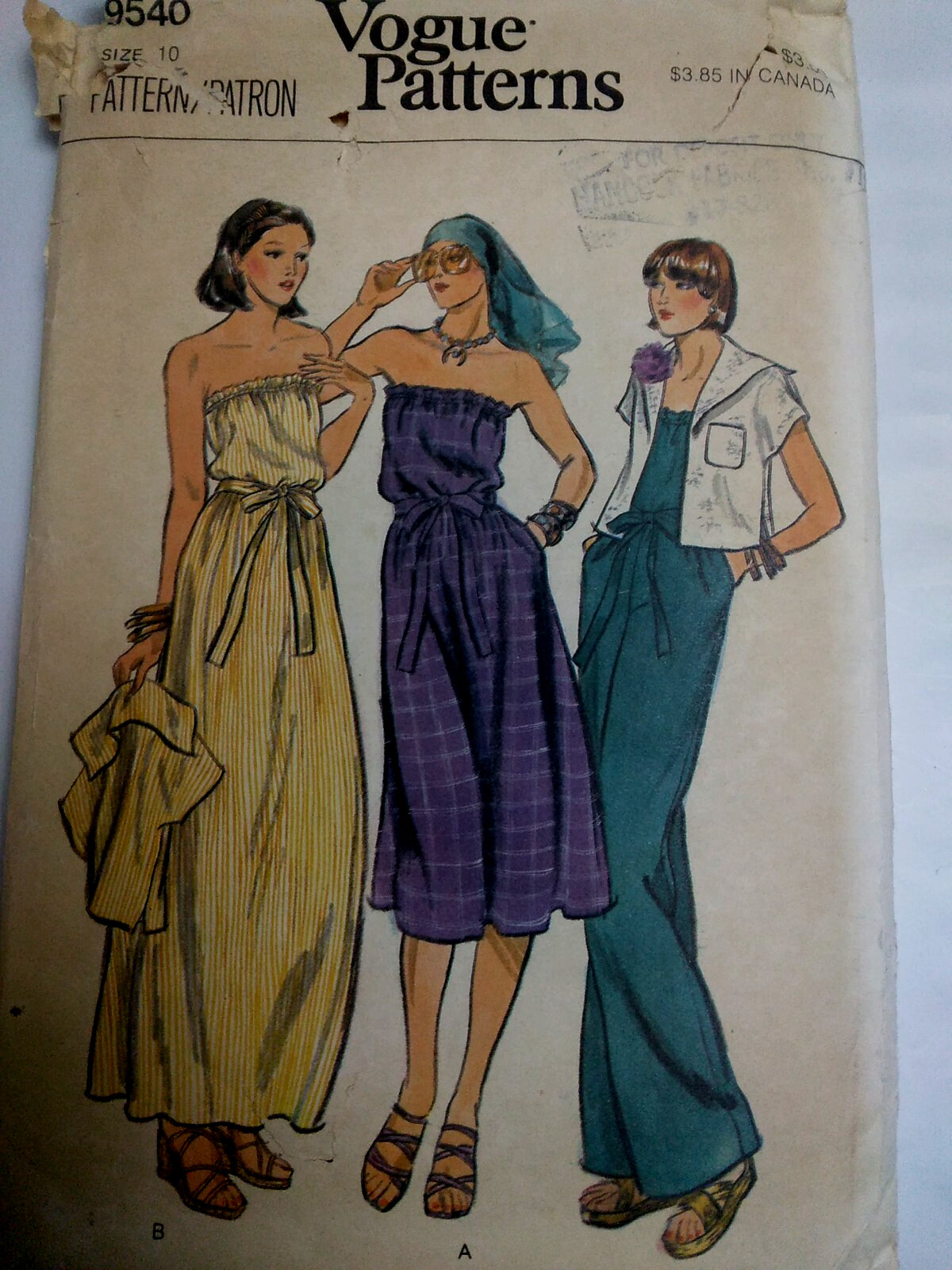 Vogue 9540 Jacket Jumpsuit Dress Sewing Pattern Ladies 10 VTG 70\'s UC Strapless