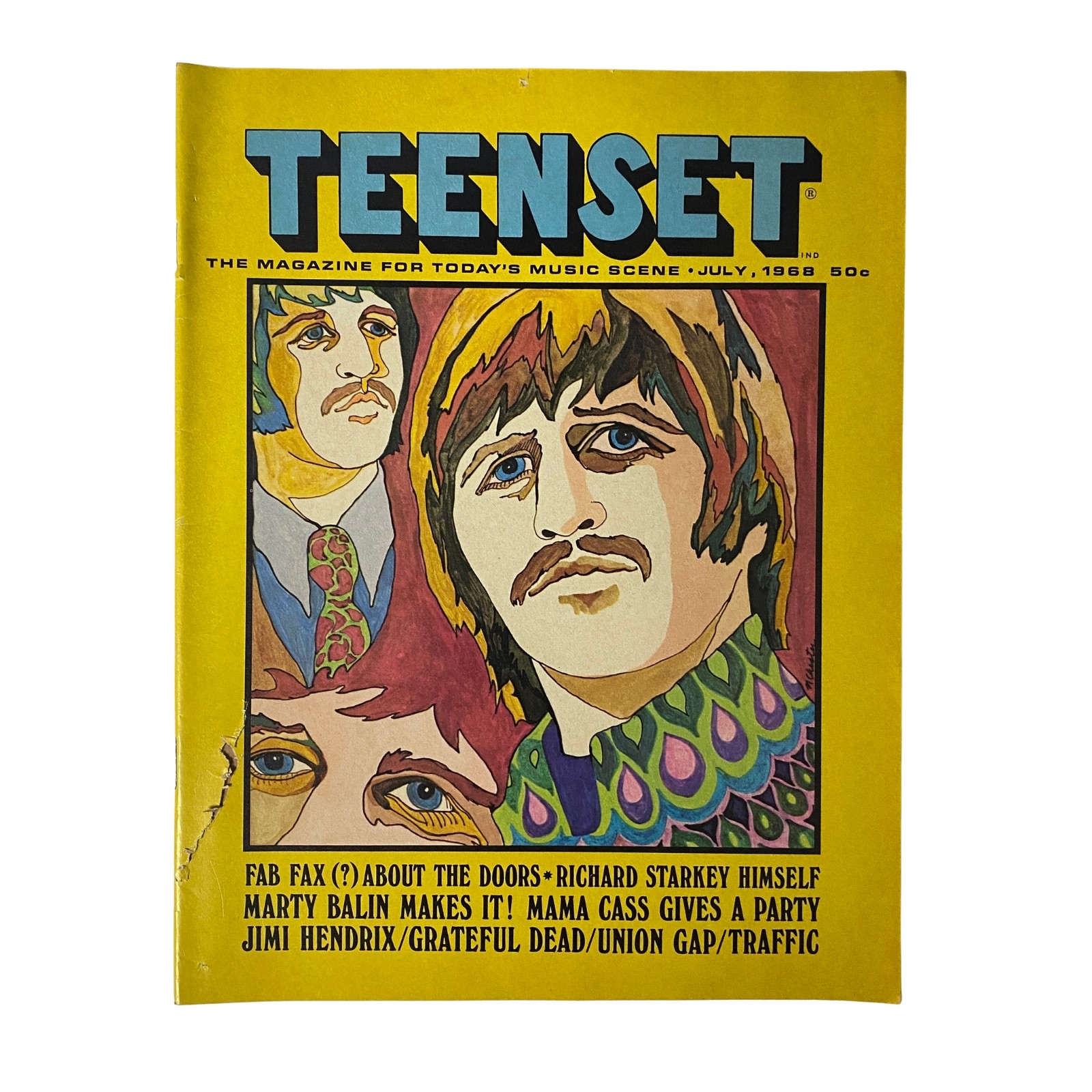 TeenSet Magazine July 1968 Marty Balin, Jimi Hendrix w Pin-up No Label VG
