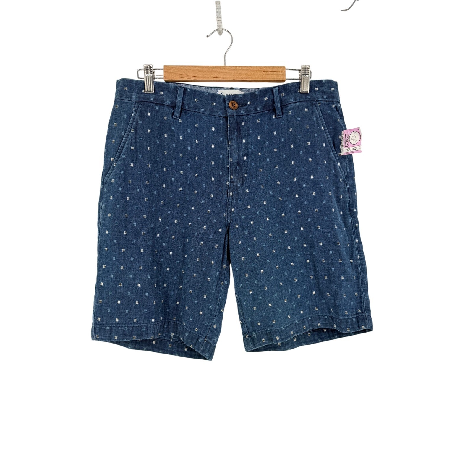 Paige Mens New Thompson Preppy Coastal Shorts 32 Blue Pattern Cotton Nautical