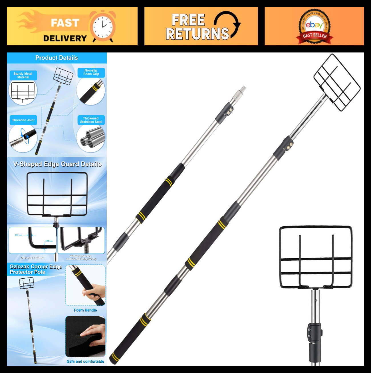 Adjustable V-Shaped Edge Protector Handle for Flatbed Cargo - 8.7ft with Sponge Adjustable V-Shaped Edge Protector Handle for Flatbed Cargo - 8.7ft with Sponge