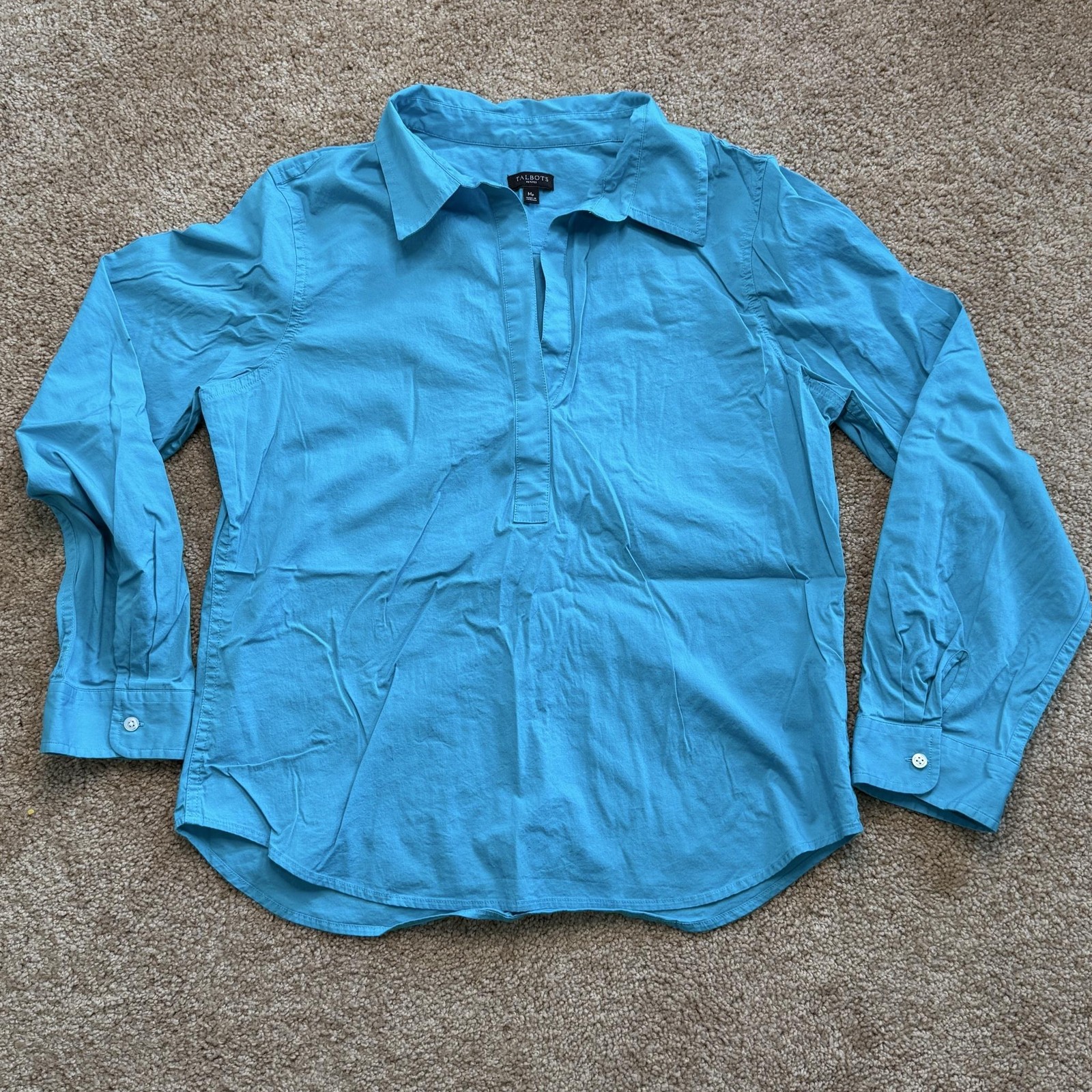 Talbots Petites Tunic Blouse Womens Medium Petite Blue Long Sleeve Pullover