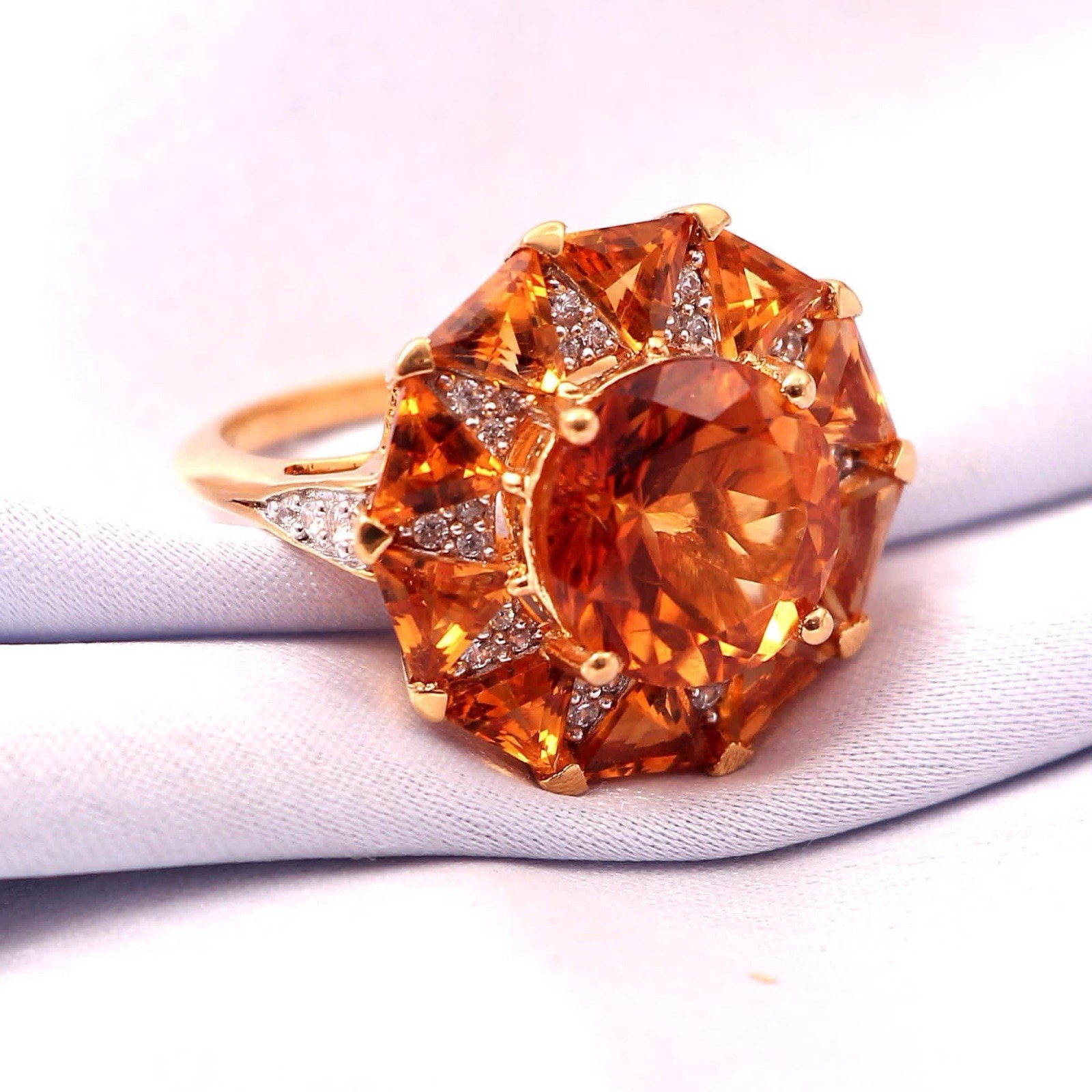 [Vintage Estate]  Art Deco Natural Citrine Rose Gold PL Silver Ring Size 6