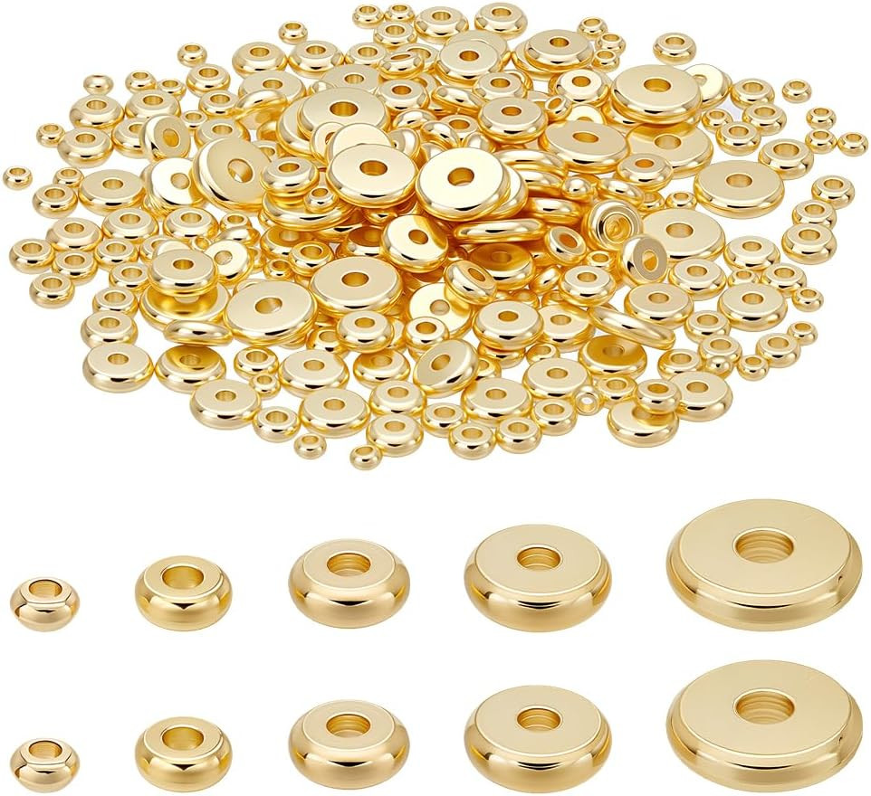 300 Pcs 18K Gold Filled Flat round Spacer Beads Set