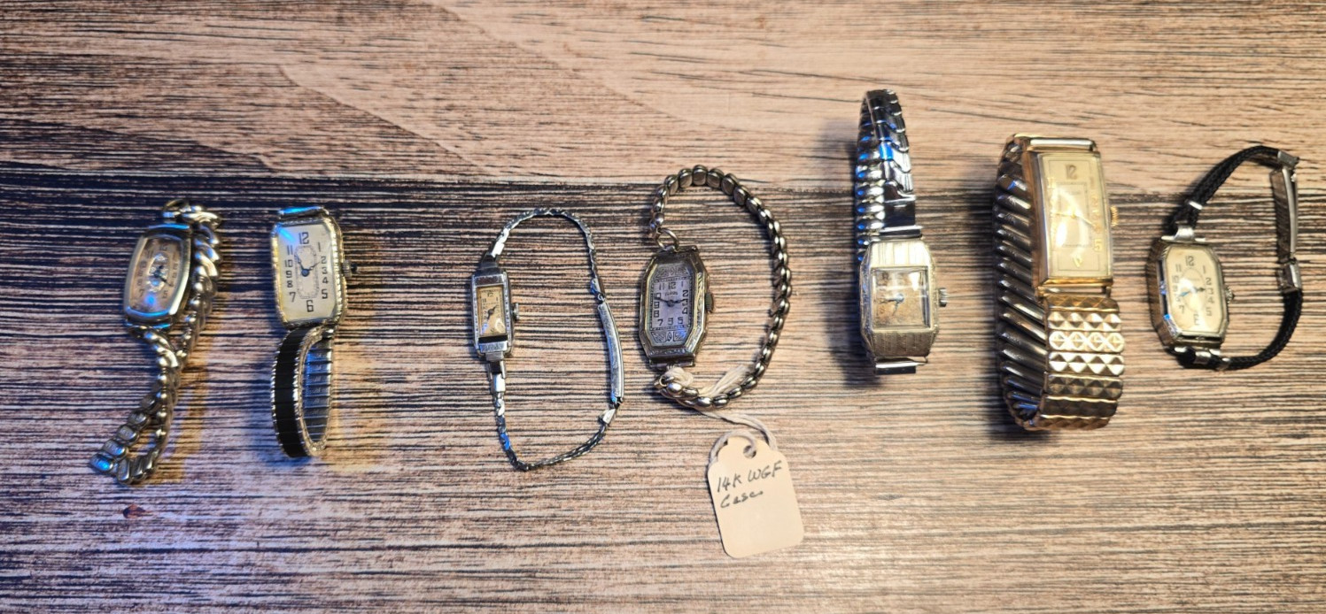 Lot of 7 Art Deco Ladies Watches AS-IS Illinois Elgin Gruen Bulova Vintage 1930s