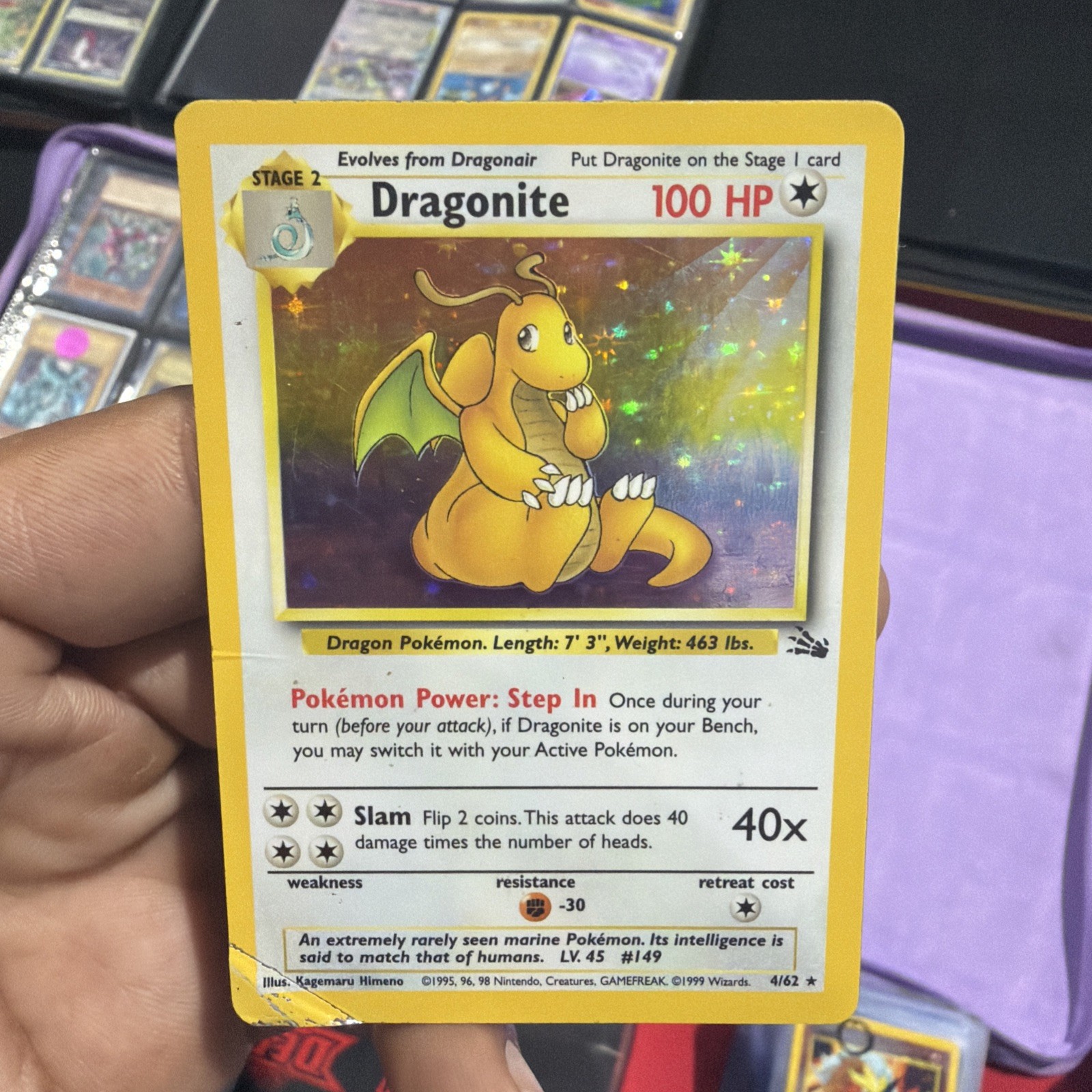Dragonite 4/62 Rare Fossil Pokemon Unlimited Holo Heavily Played