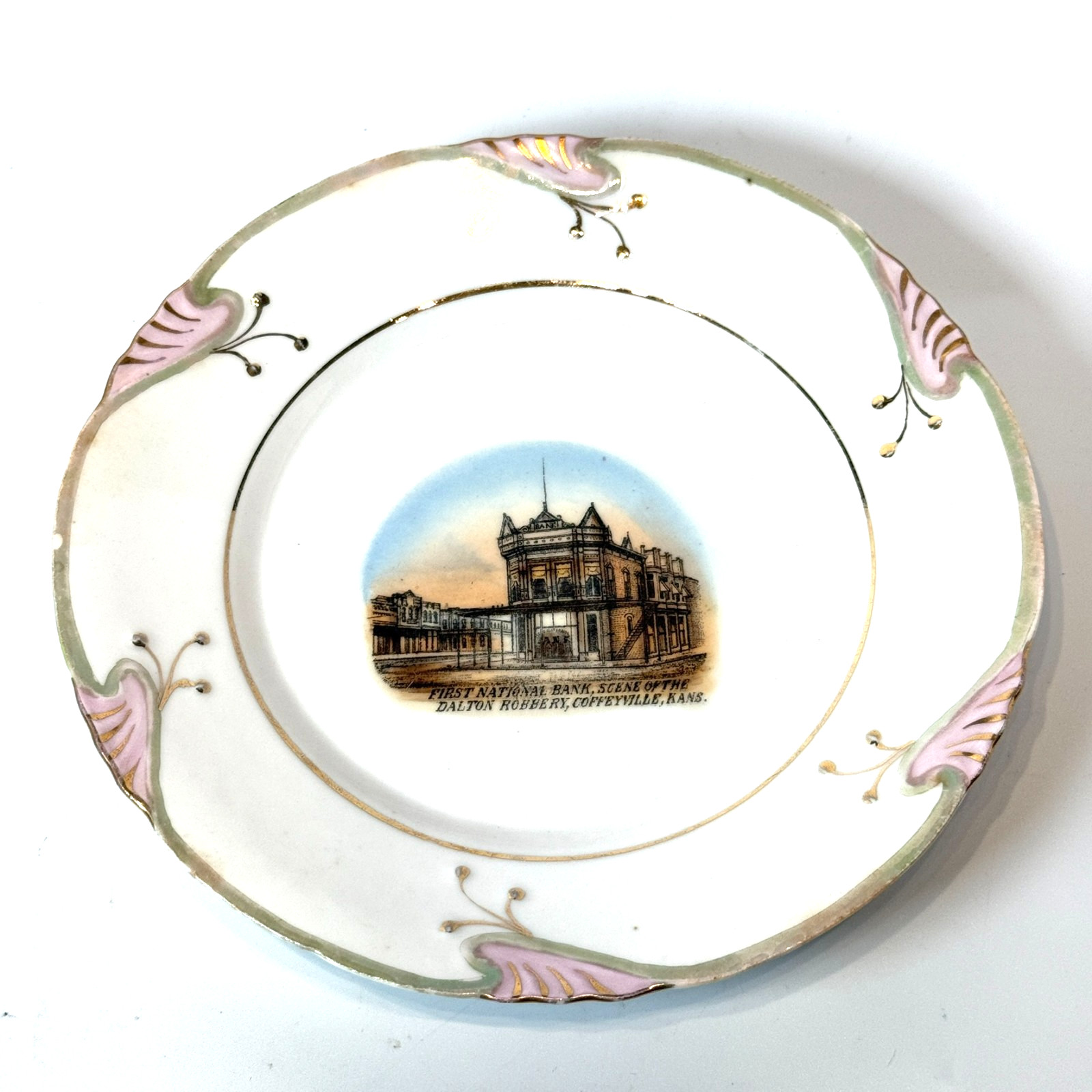Coffeyville KS KANSAS Dalton BANK ROBBERY Antique Souvenir RARE China Dish Plate