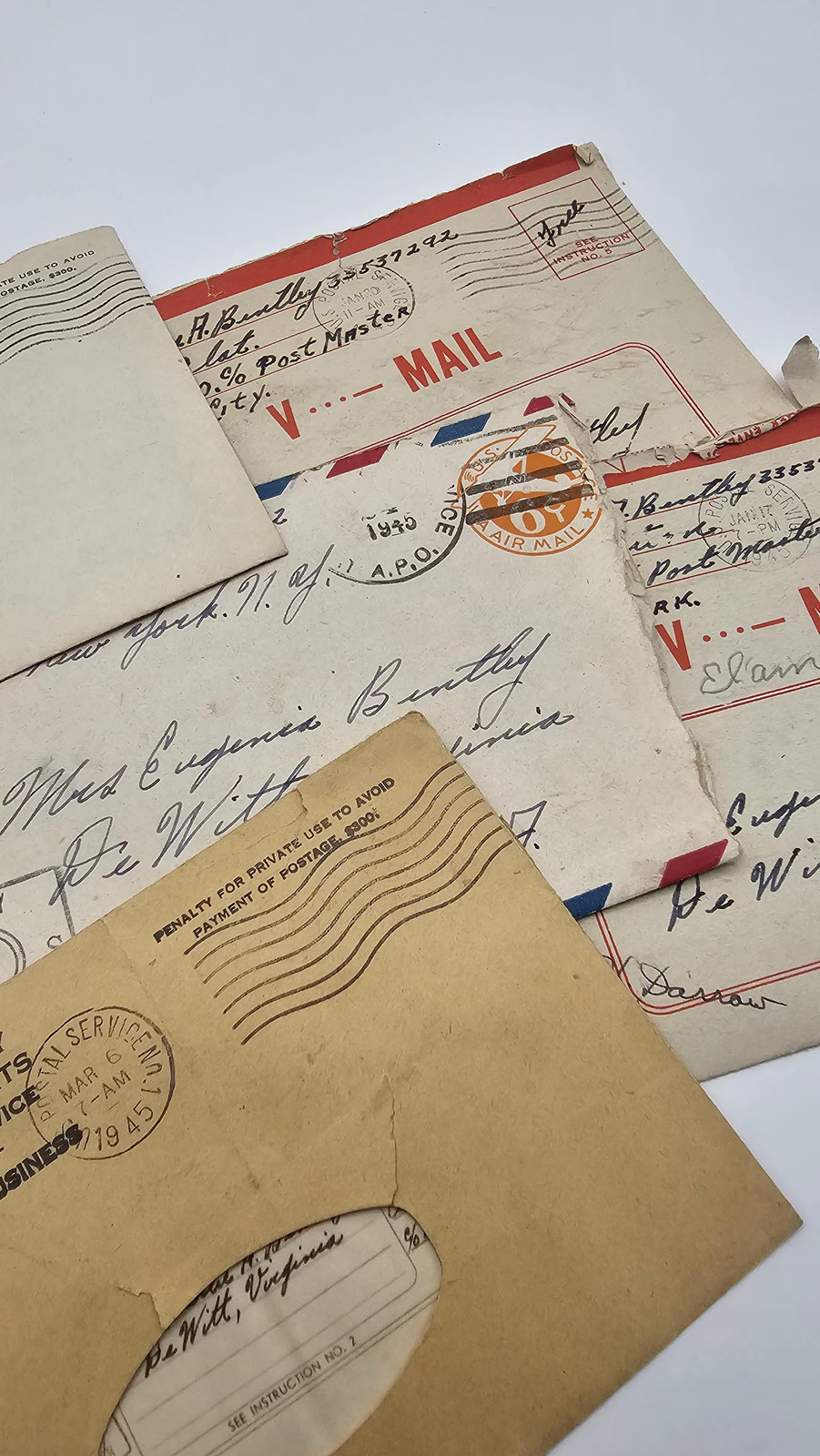 Original WWII Letter Lot 5 Pieces Sgt Charles H Bentley 134th Infantry Regiment
