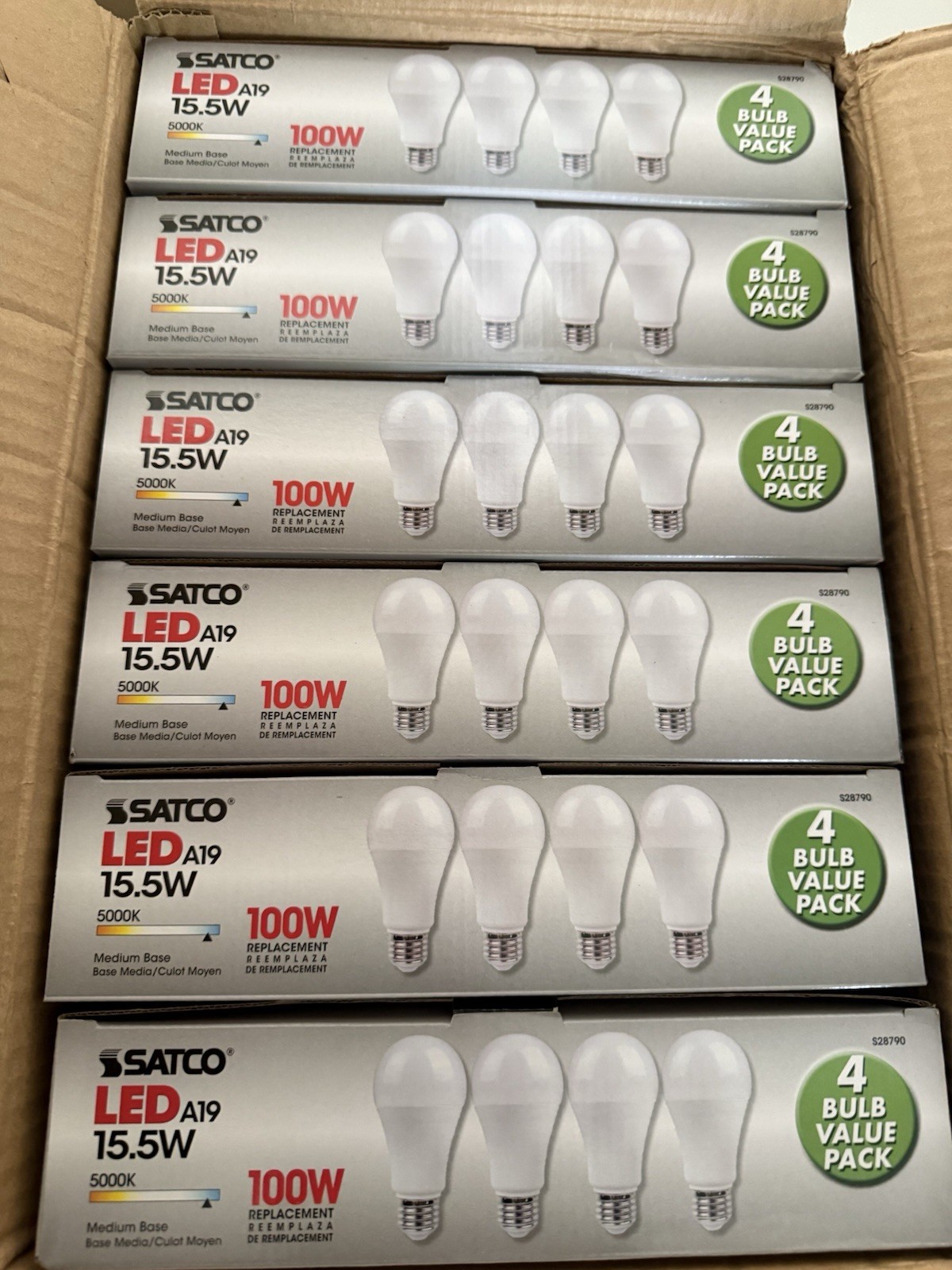 SATCO LED A19 15.5W Cool White 5000K Medium Base Light Bulb S28790 3 boxes total