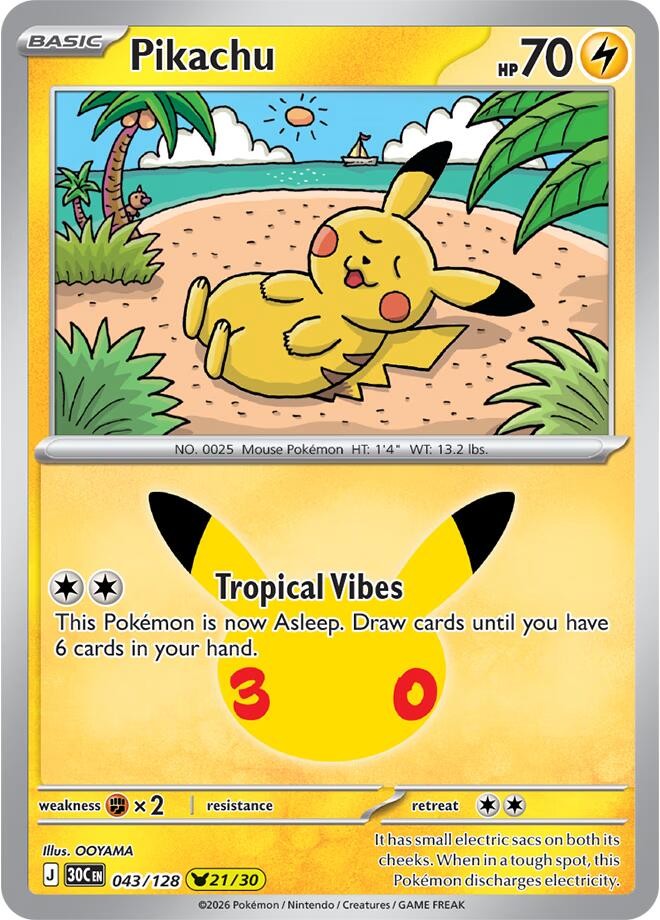 Pikachu 043/128 Pikachu Rare ME: 30th Celebration NM