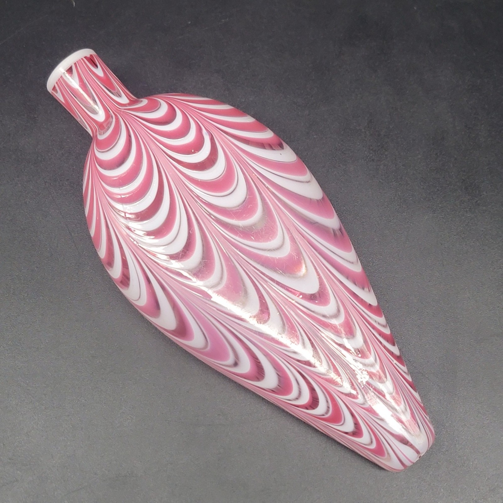 Anitique Victorian Nailsea Glass Flask Red & White Pulled Feather No Stopper