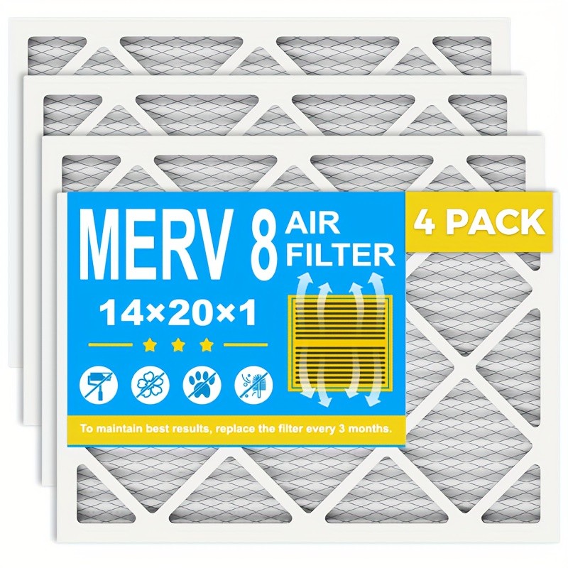 14x20x1 Pleated Air Filter MERV 8 For Home AC Furnace & HVAC -4 Pack