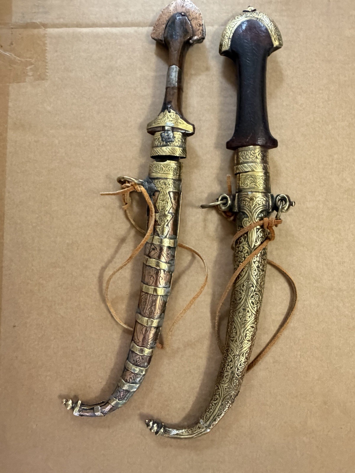 Pair Of Antique Moroccan  Koummya Daggers With Copper, Brass, Steel Wood ￼